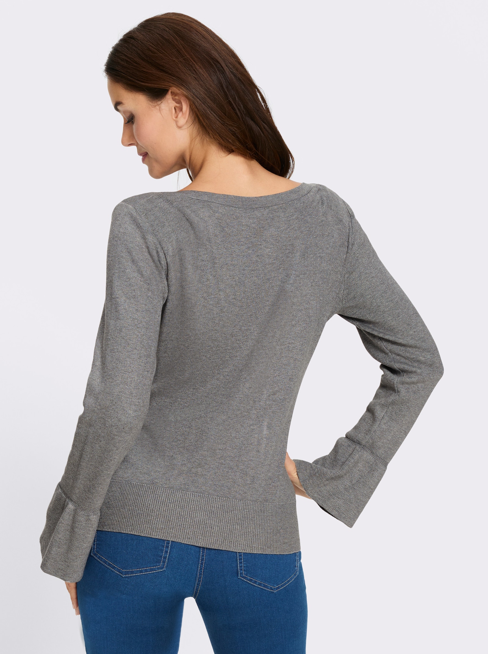 heine Pullover van fijntricot met boothals - grijs gemêleerd