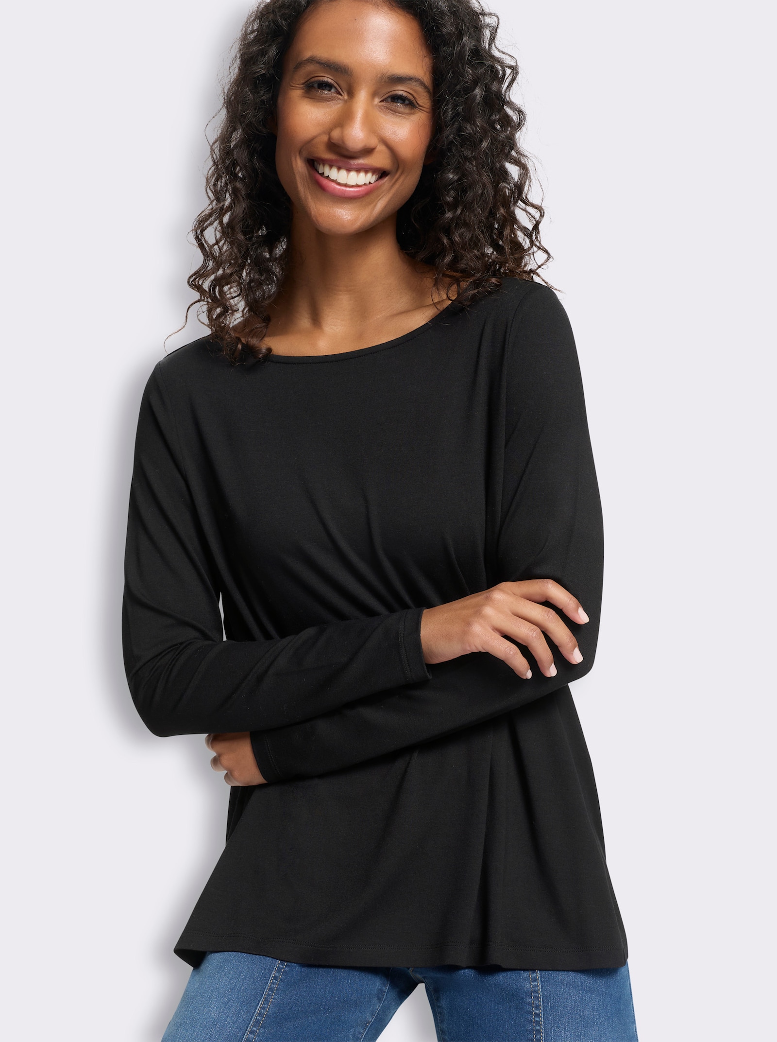 heine Rundhalsshirt in A-Form - schwarz