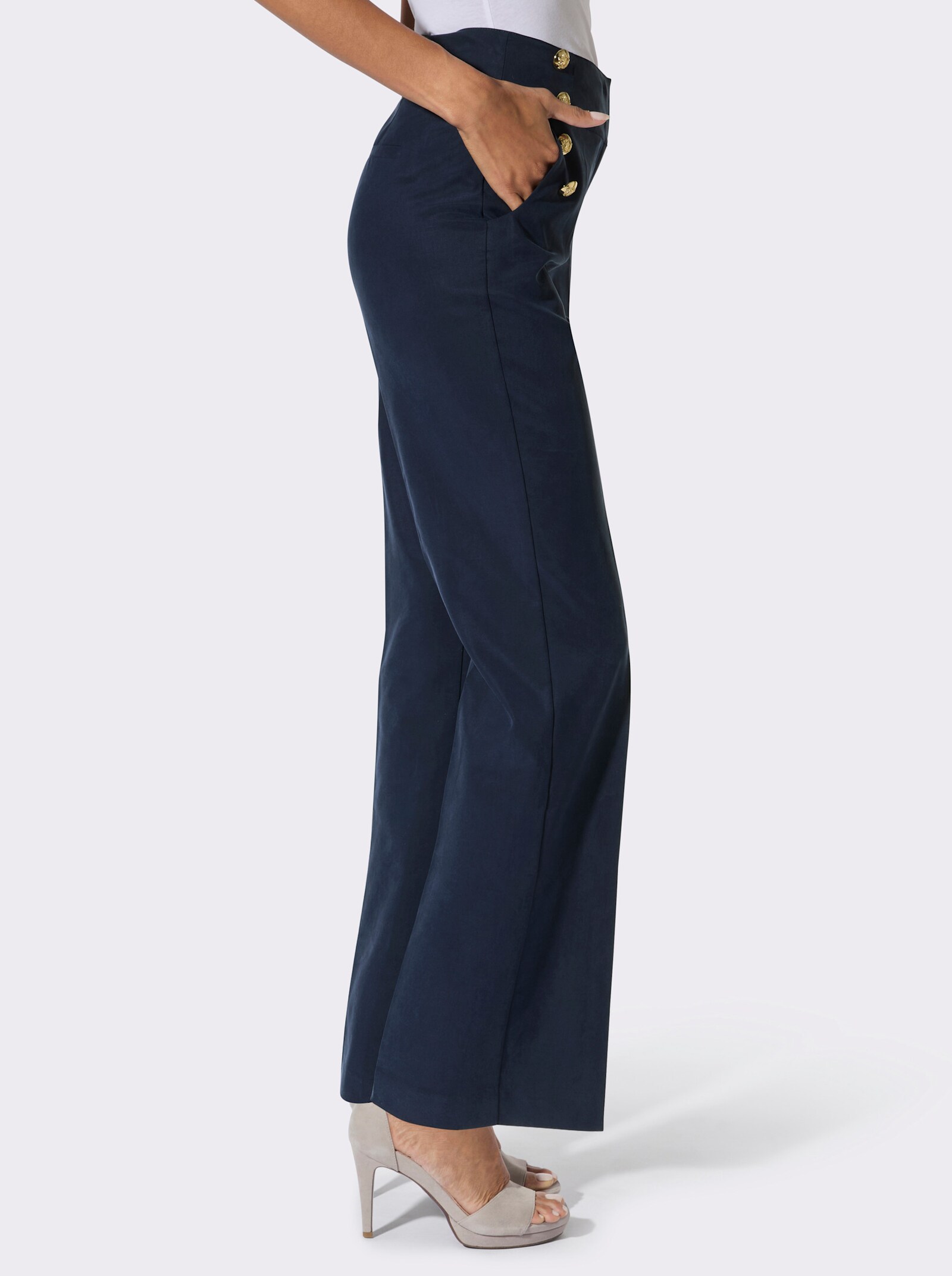 Bügelfaltenhose mit Zierknöpfen - marine
