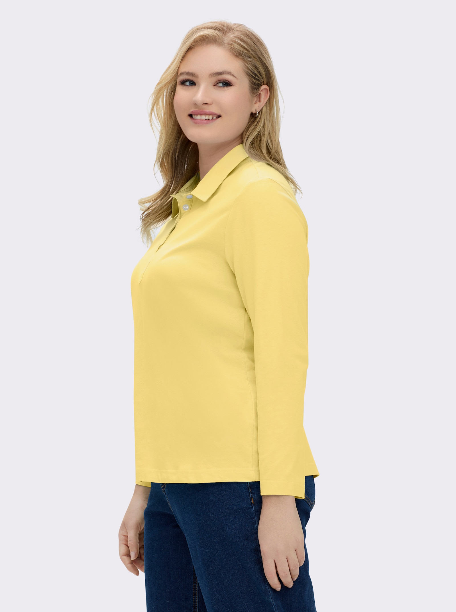 Langarm-Poloshirt in reiner Baumwoll-Qualität - gelb
