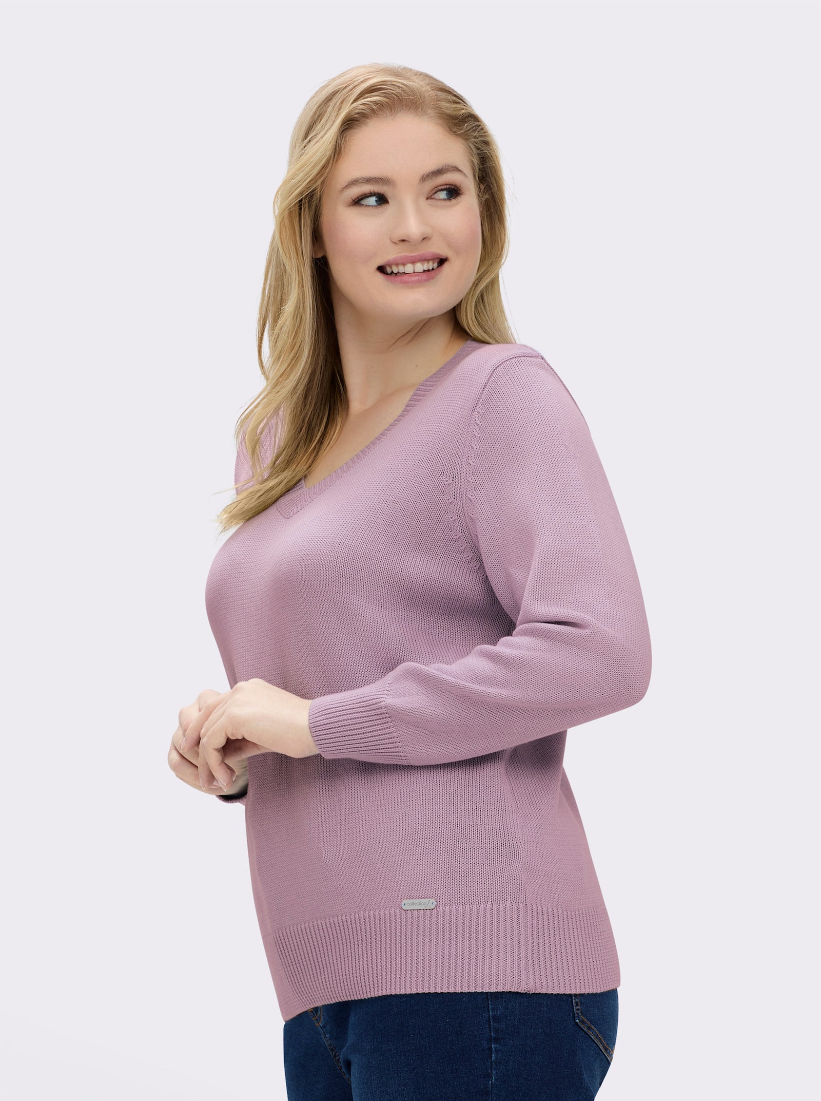 V-Ausschnitt-Pullover mit Baumwolle - altrosé