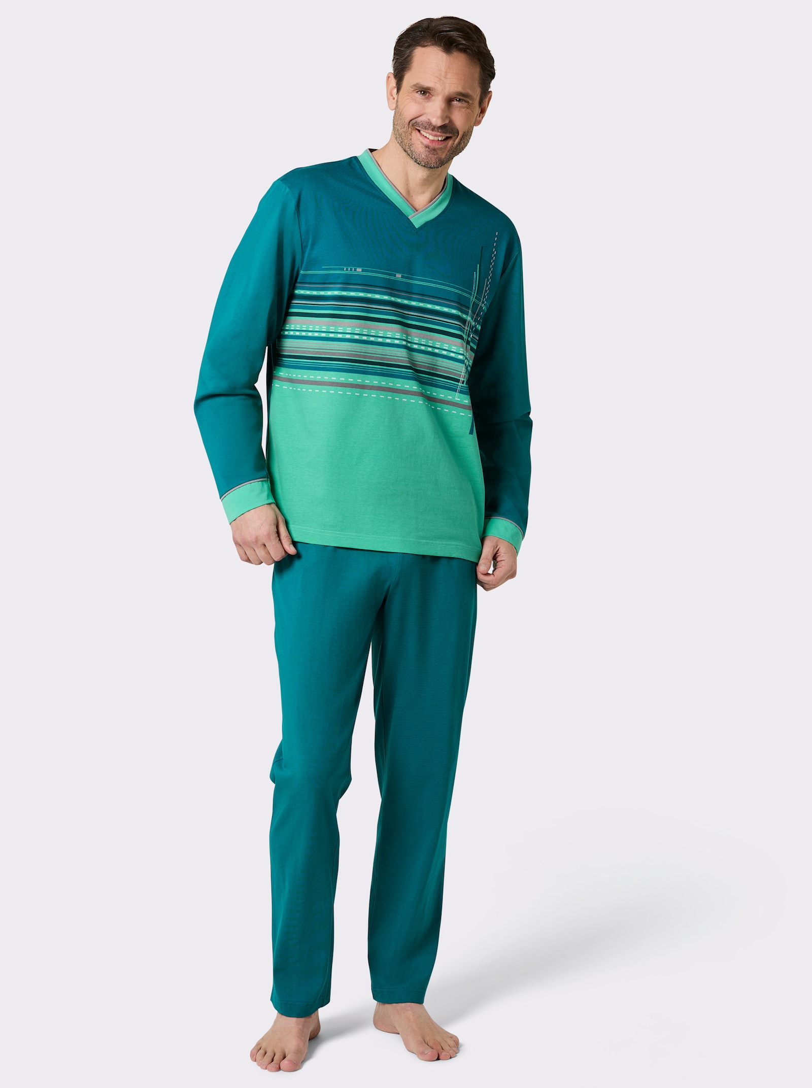 wäschepur men Schlafanzug - aquapetrol-blaugrün-bedruckt