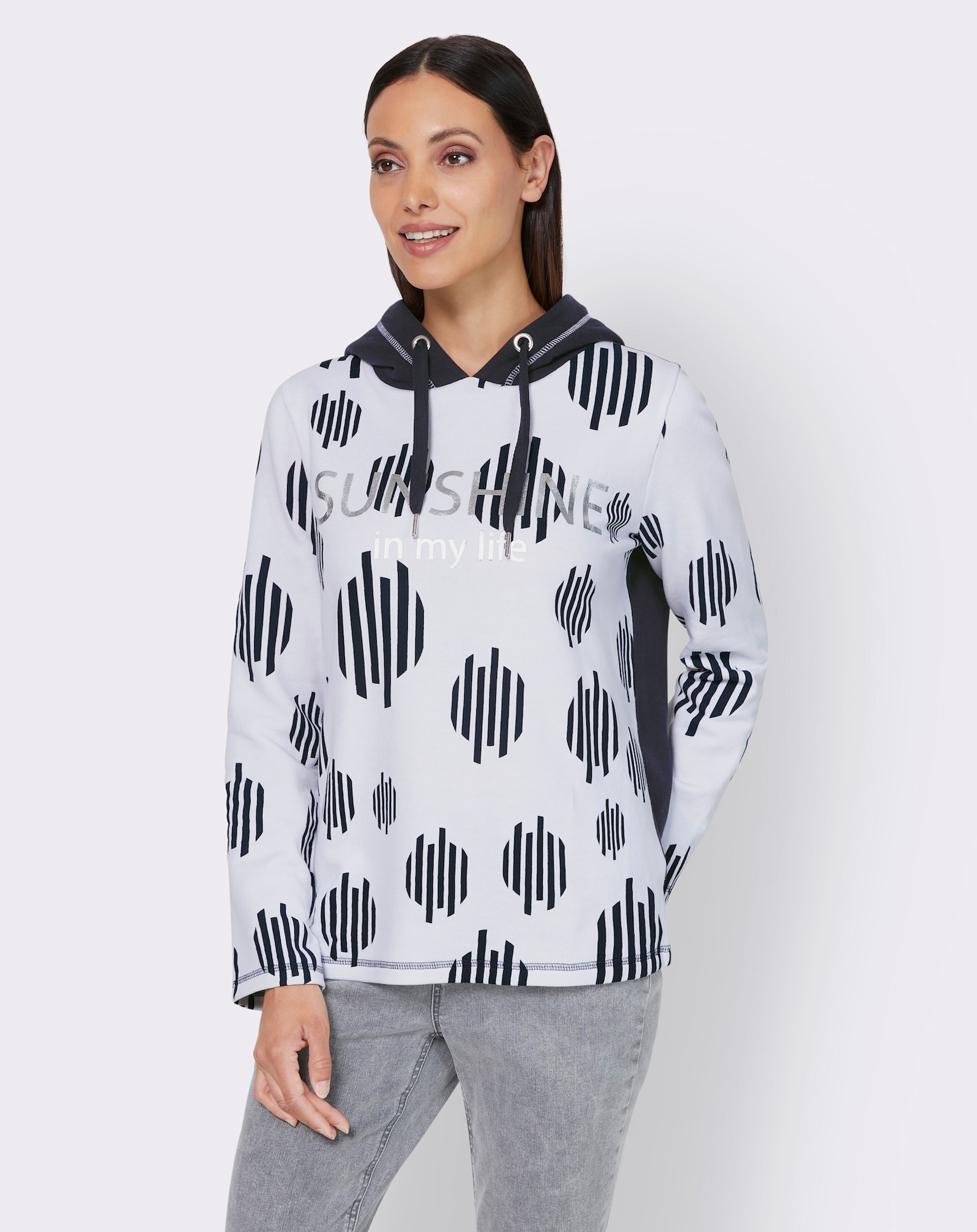 heine Kapuzensweatshirt in Sweat-Qualität - marine-ecru-bedruckt