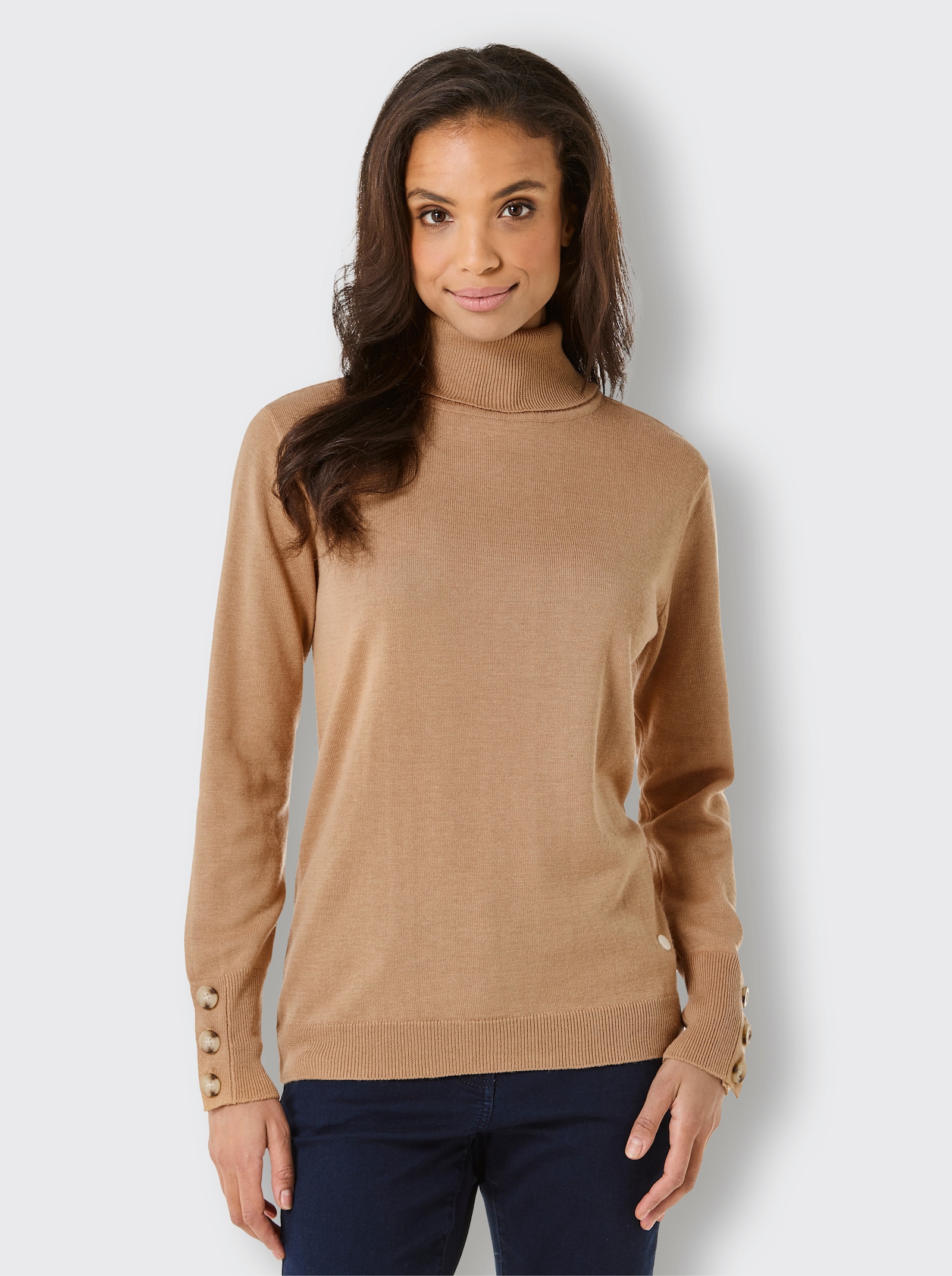 CREATION L PREMIUM Rollkragenpullover mit hohen Rippbünchen - camel