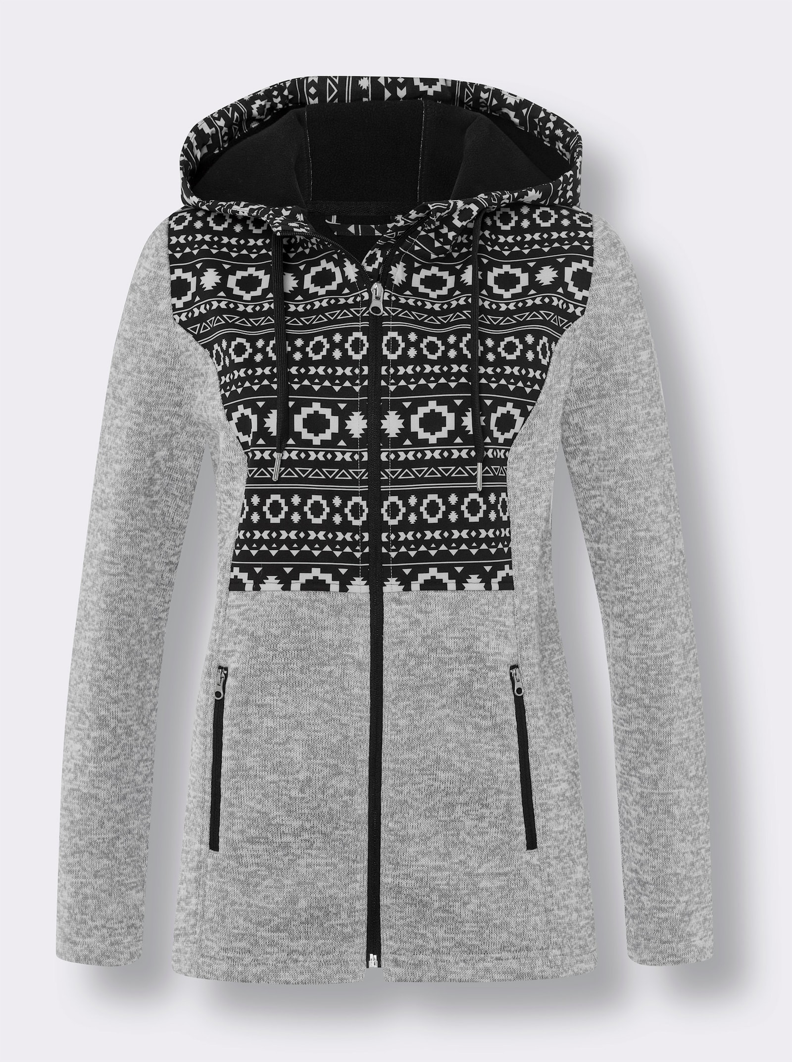 Jacke im Mix aus Fleece und Softshell - grau-meliert