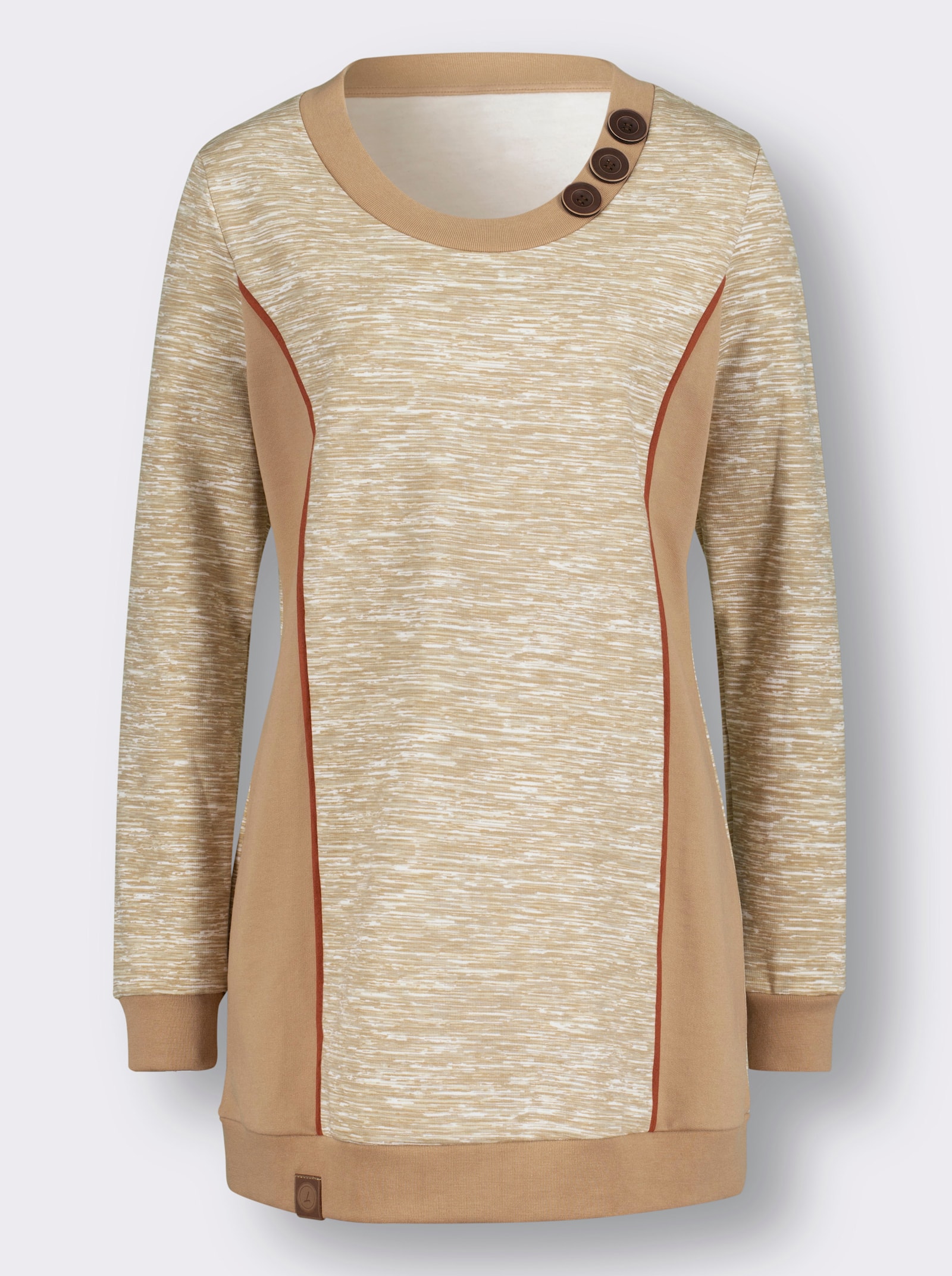 Sweatshirt in Longform - camel-weiß-meliert