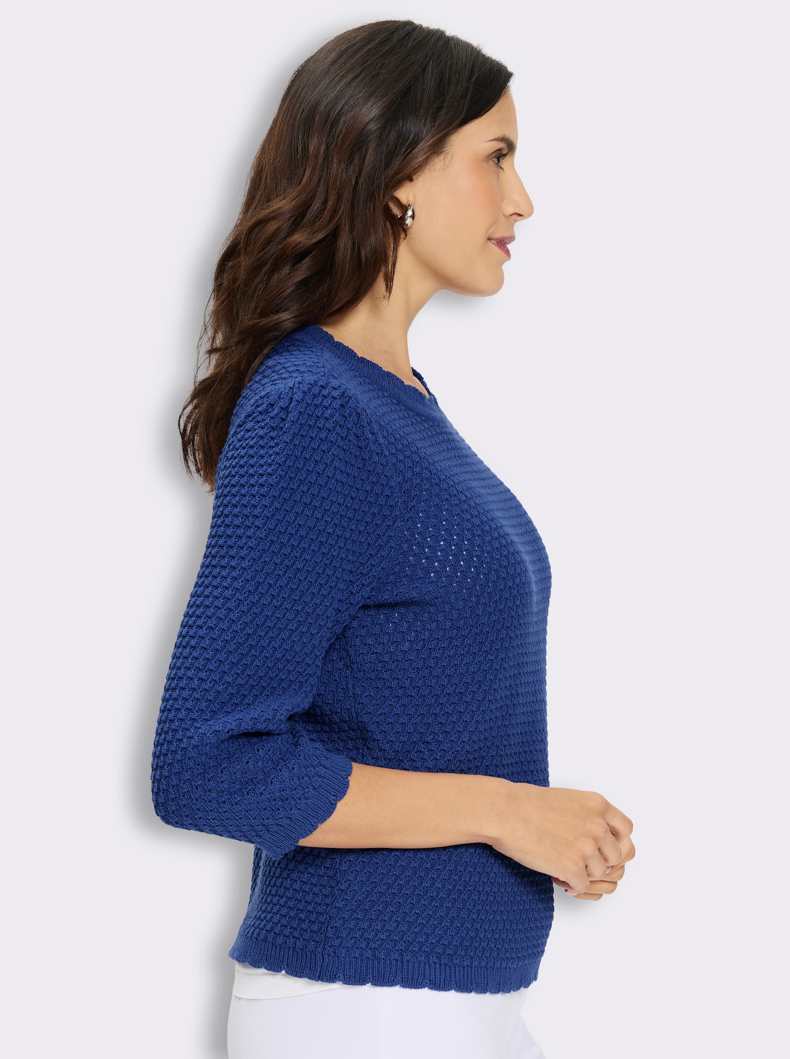 3/4-Arm-Pullover mit Struktur-Strickmuster - royalblau
