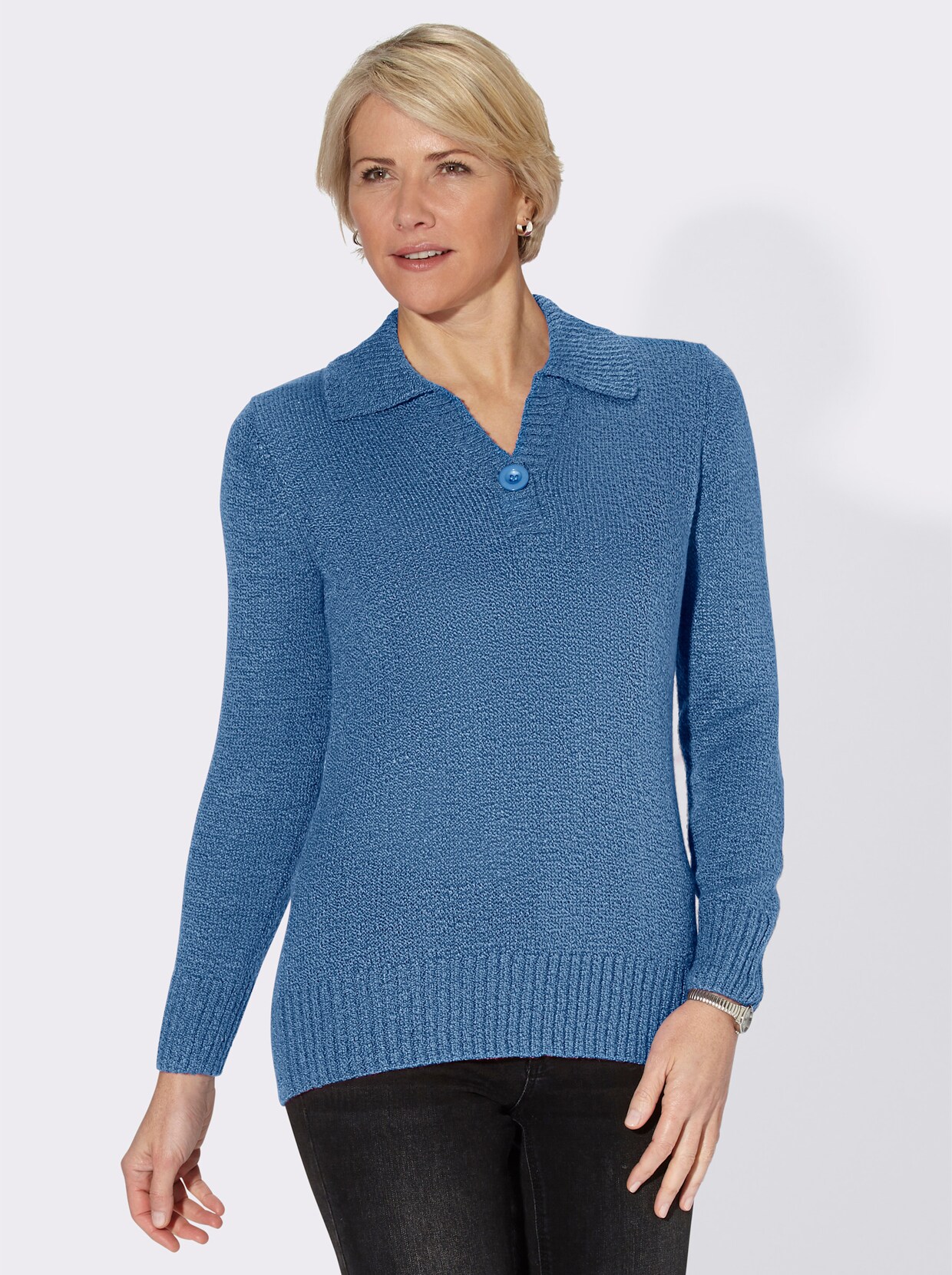 Polopullover - middenblauw gemêleerd