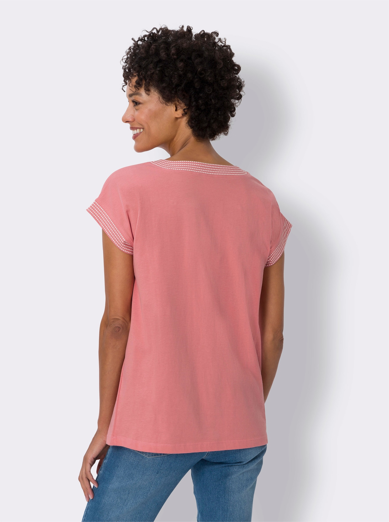Shirt met ronde hals - flamingo/ecru