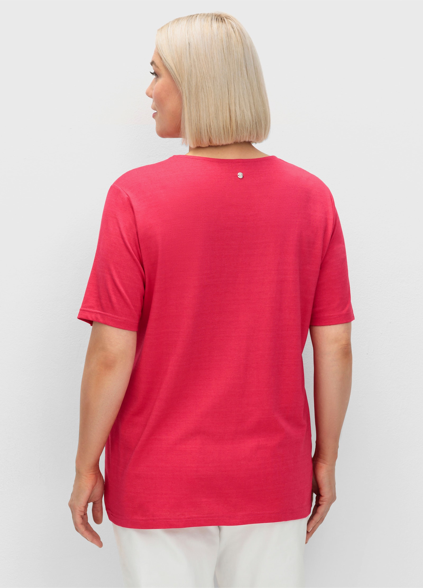 sheego T-shirt met dubbellaags voorpand - sorbet pink