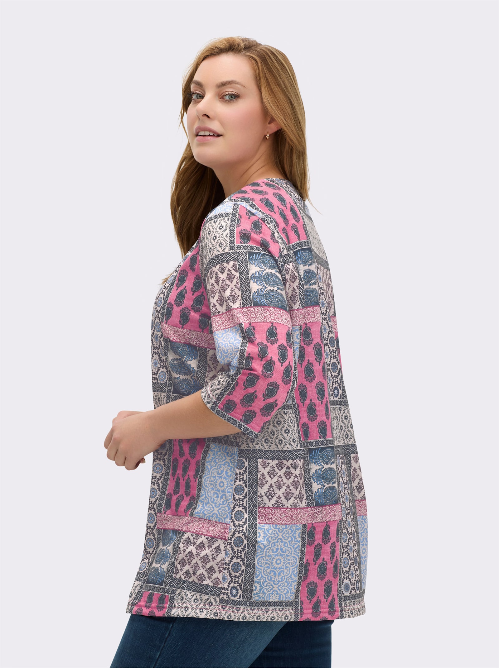 Print-Shirt im Patchwork-Optik - beere-gemustert