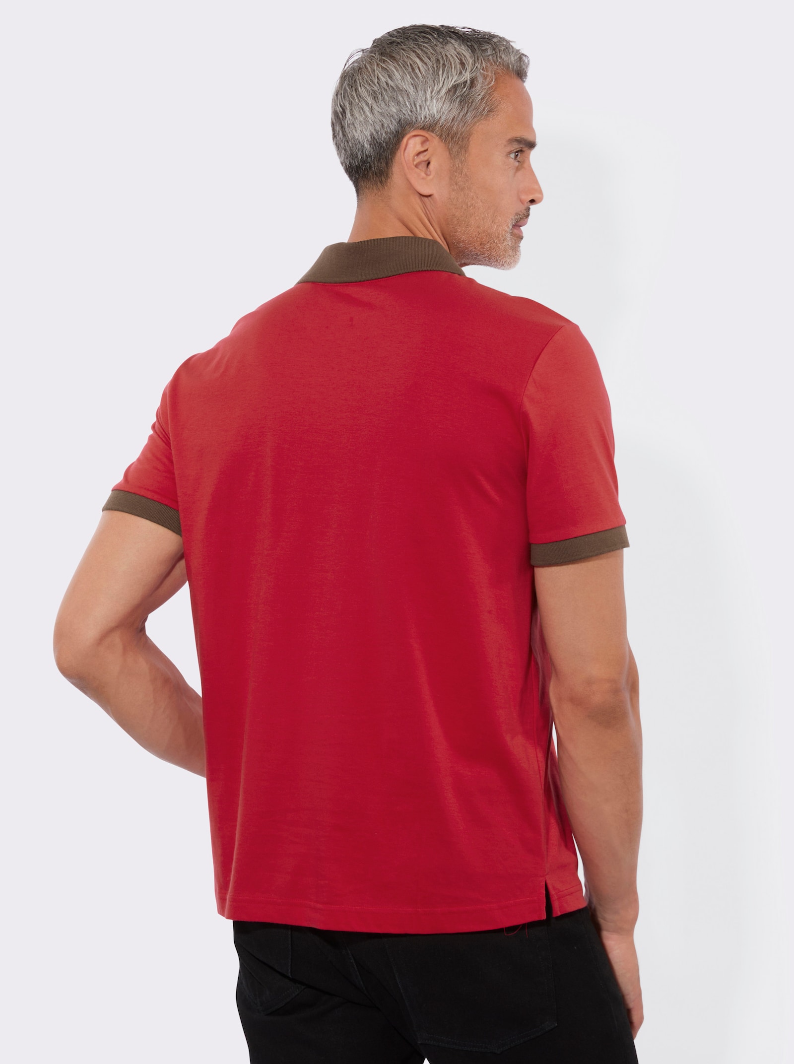 Poloshirt in Kontrast-Verarbeitung - rot-schoko