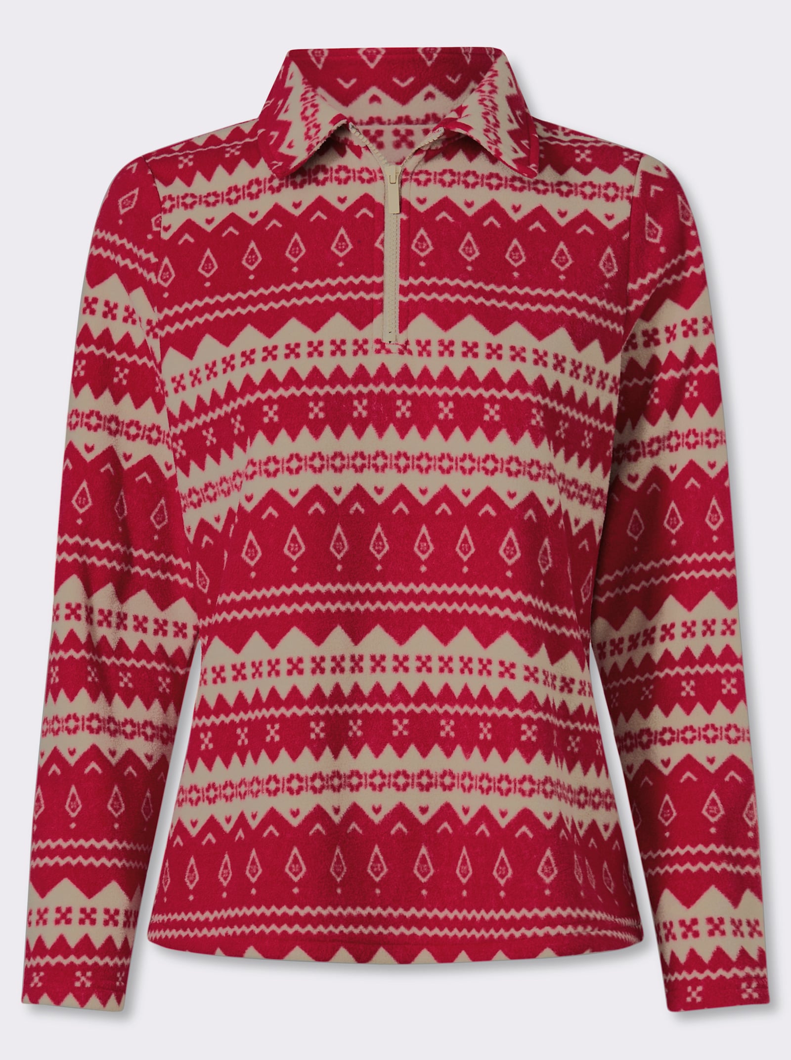 Fleeceshirt mit Streifen-Muster - rot-beige-bedruckt