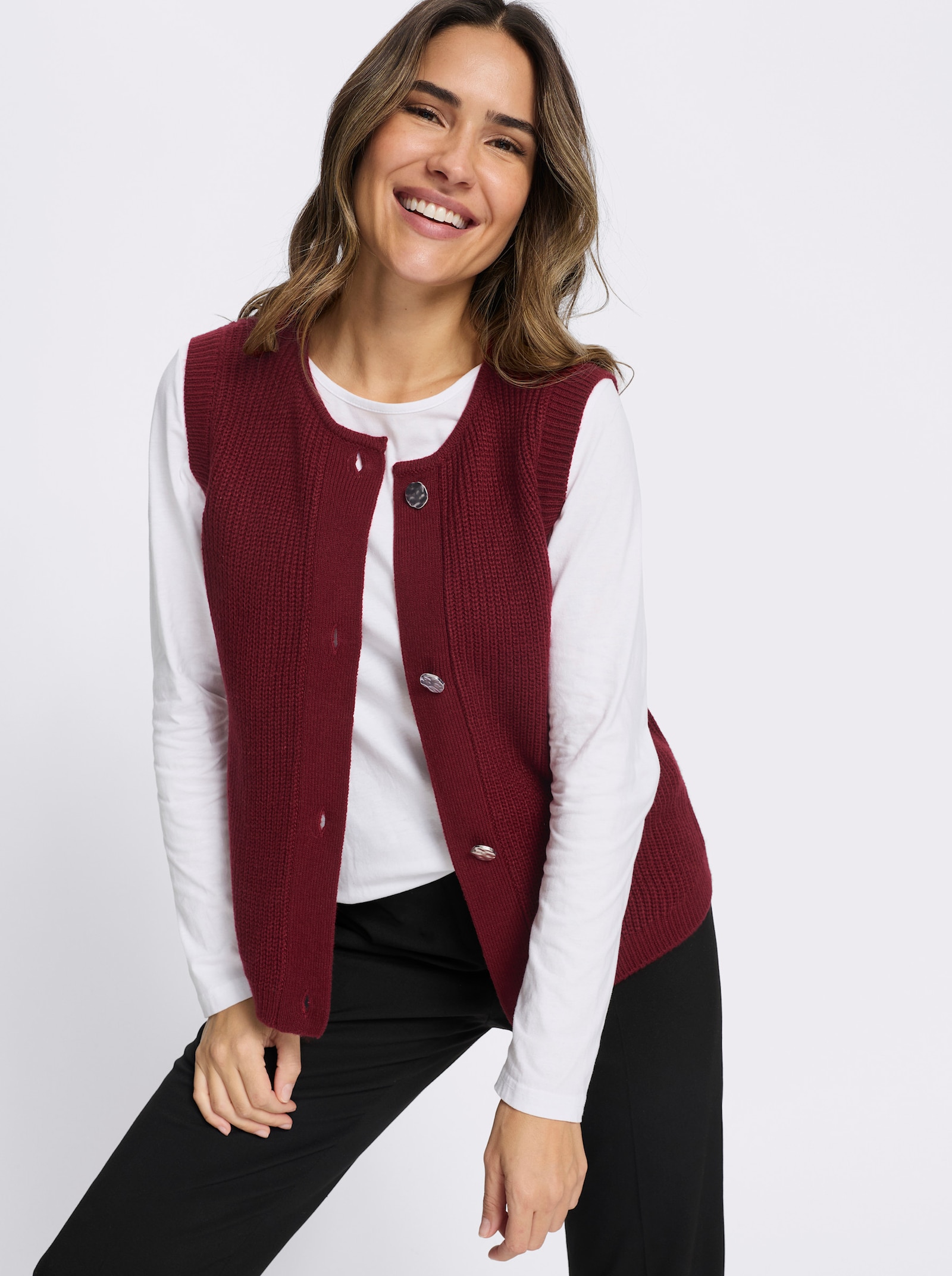 Strickweste in verkürzter Form - dunkelrot