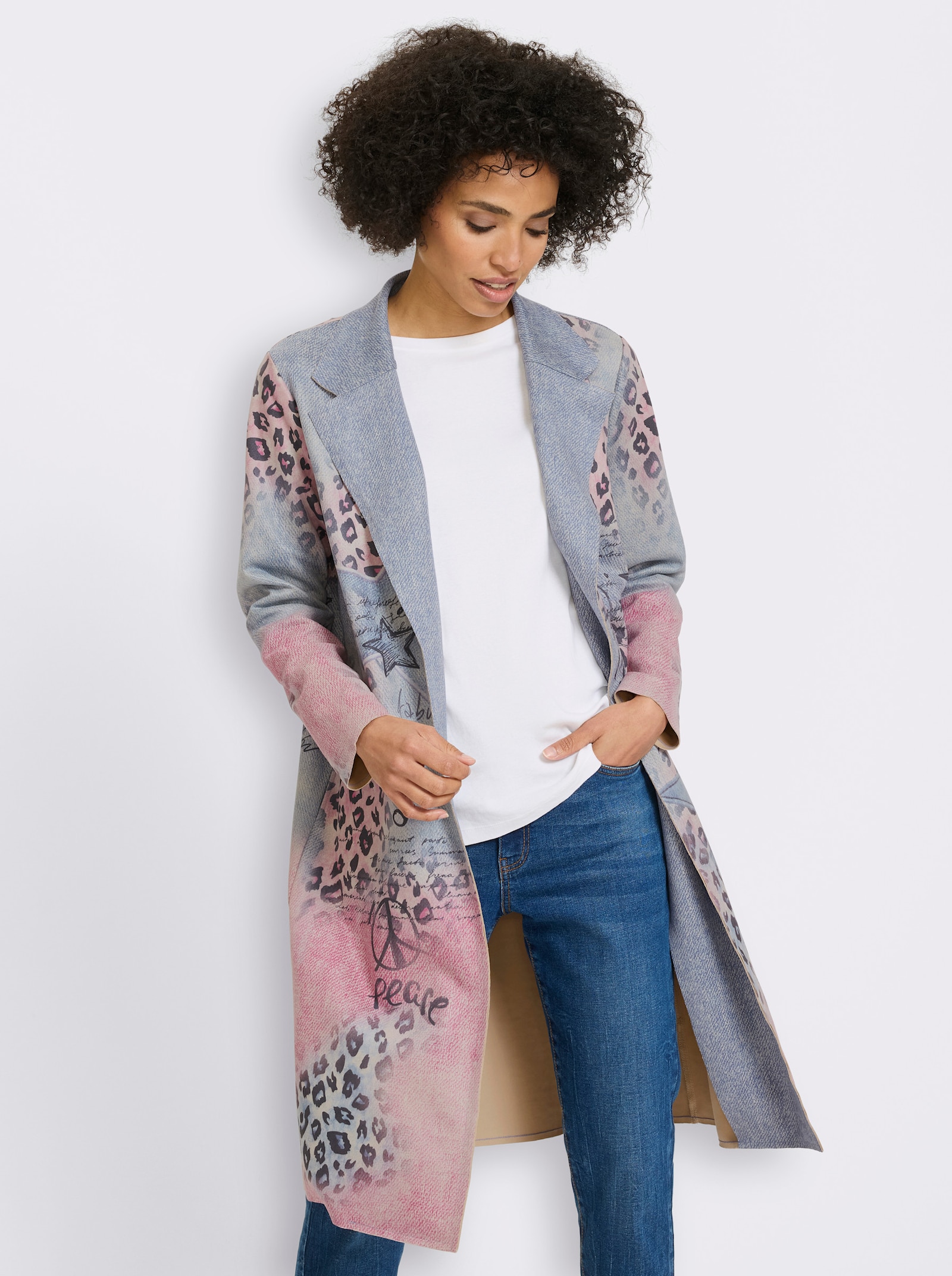 heine Shirtjacke - bleu-altrosa-bedruckt