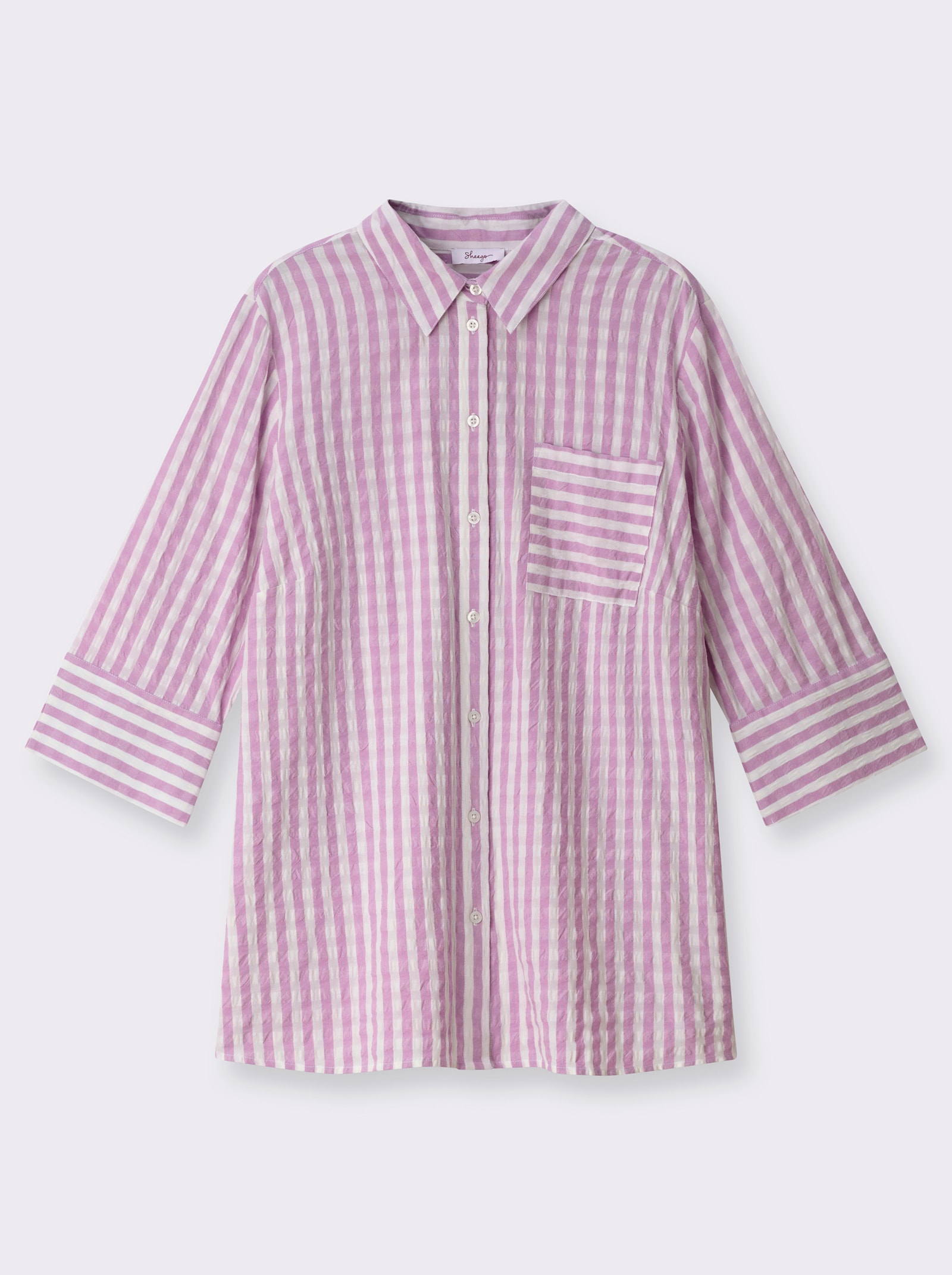 sheego Gestreifte Bluse mit 3/4-Ärmeln - orchidee-weiss-gestreift