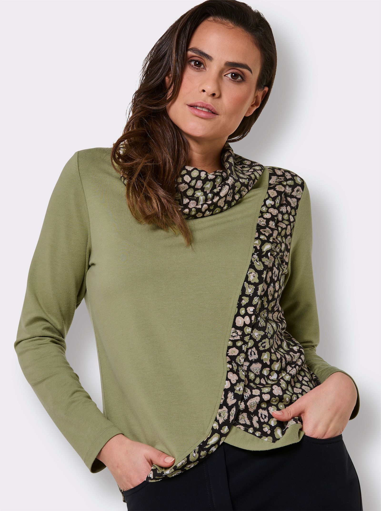 CREATION L PREMIUM Rollkragenshirt in TENCEL-Qualität von Lenzing - schilf-schwarz-gemustert