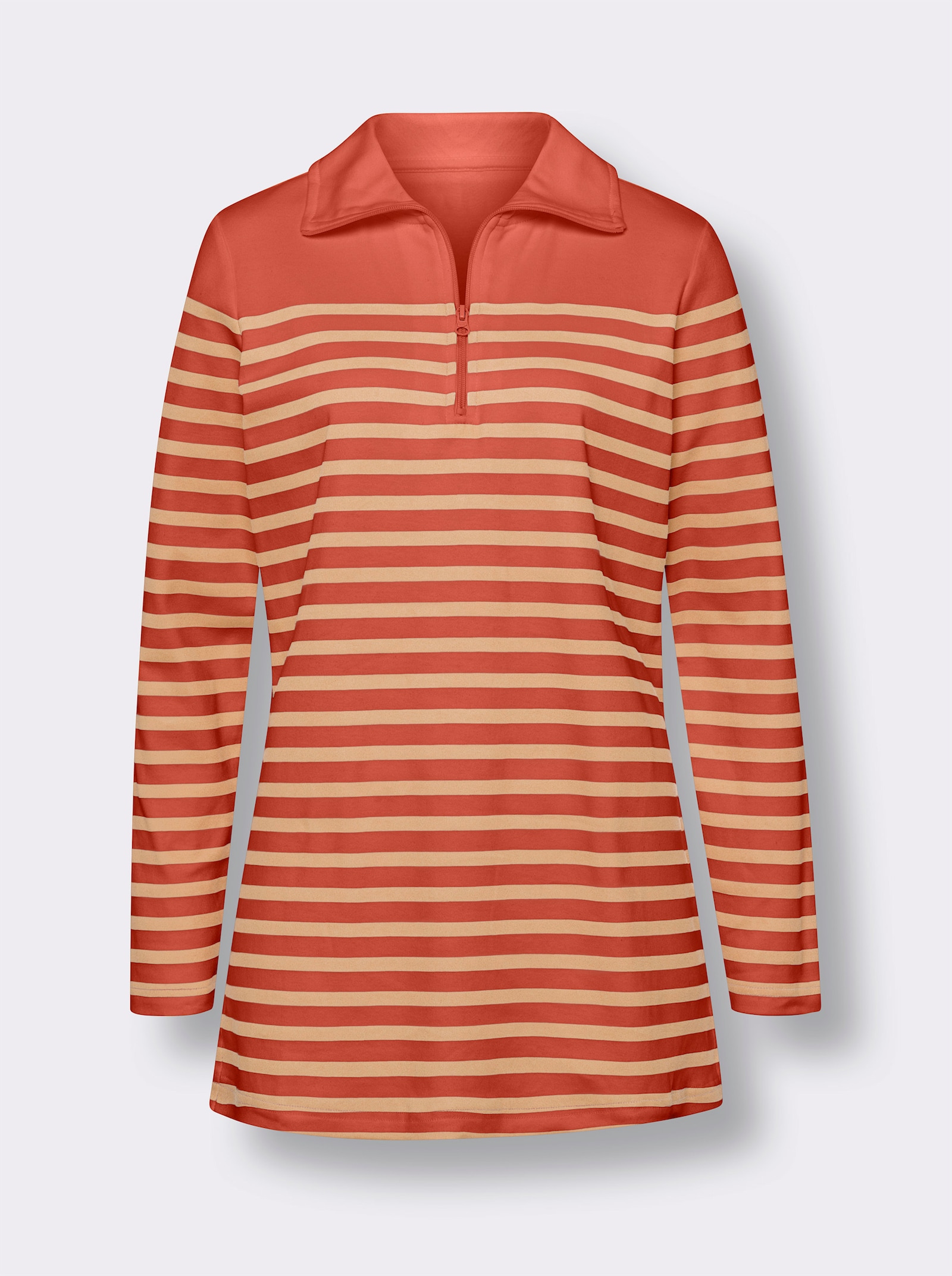 Longsweatshirt aus reiner Baumwolle - terra-camel-gestreift