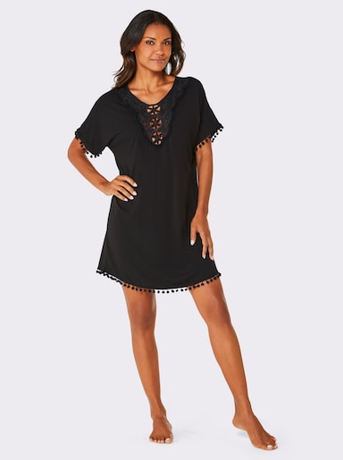pastunette Strandtunika mit Bommeln - schwarz