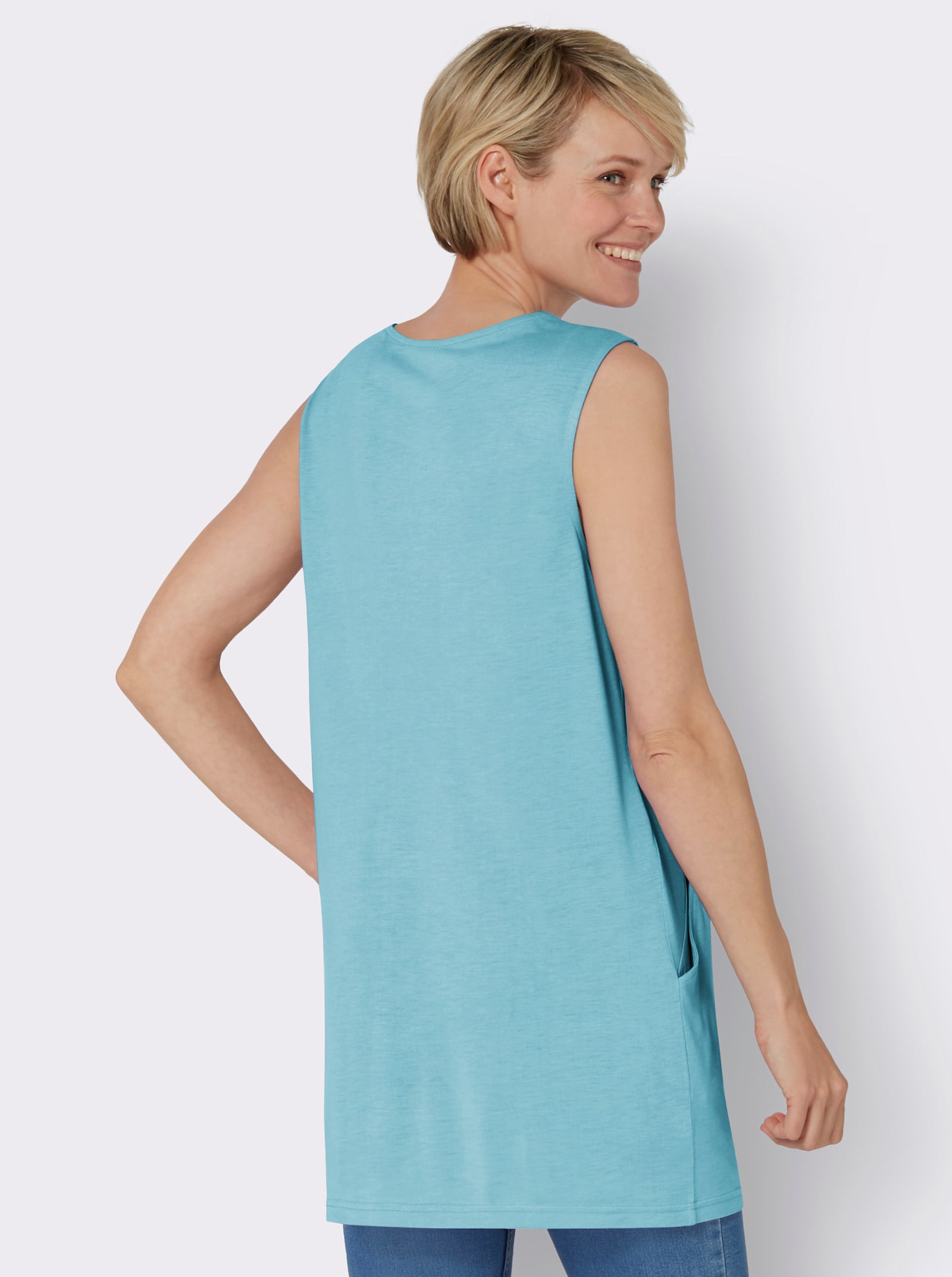 Lange top met stolpplooi voor - aquamarine