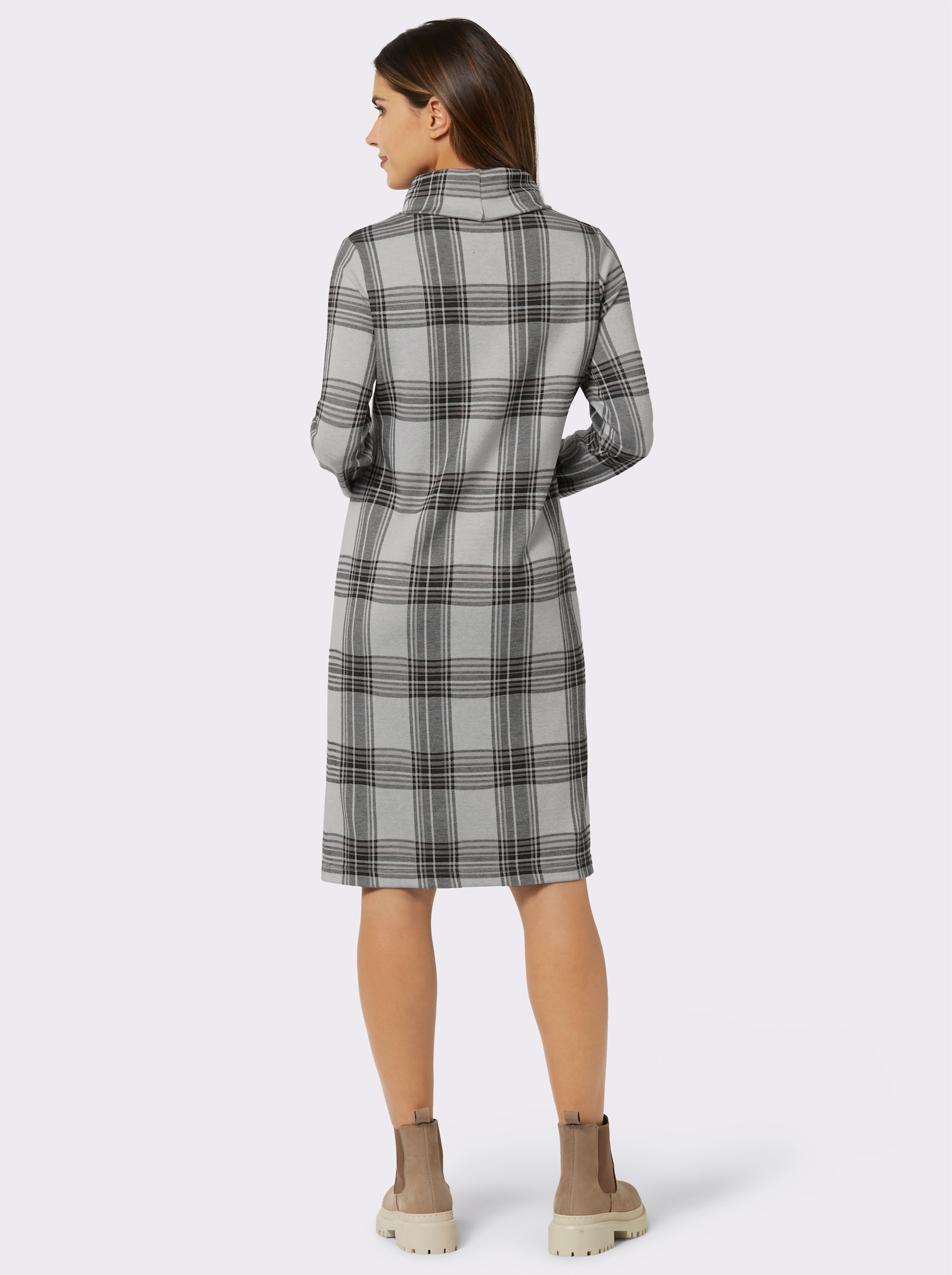  Jerseykleid im Jacquard-Karomuster - beige-kariert