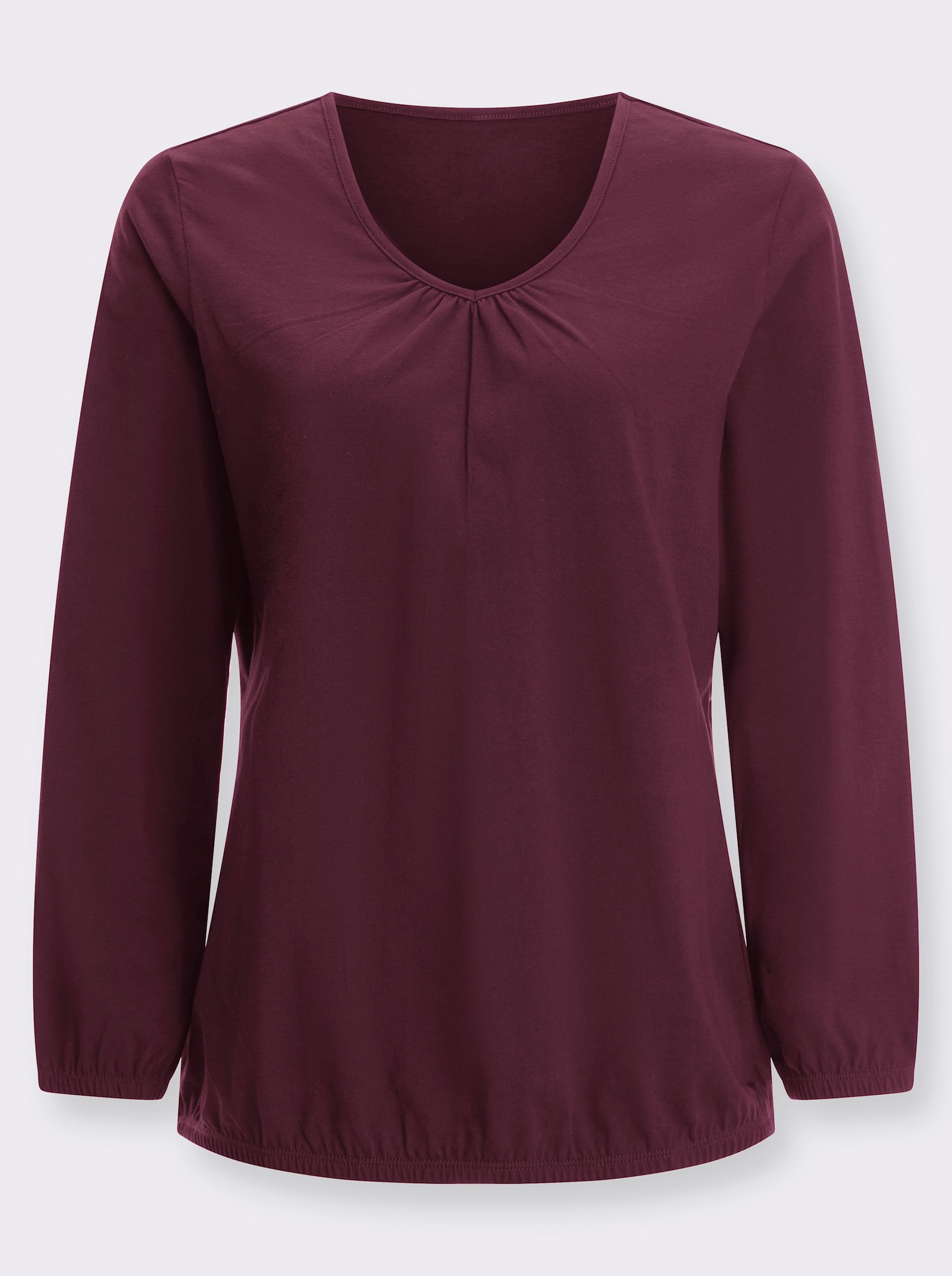 Langarmshirt mit Raffung am Ausschnitt - burgund