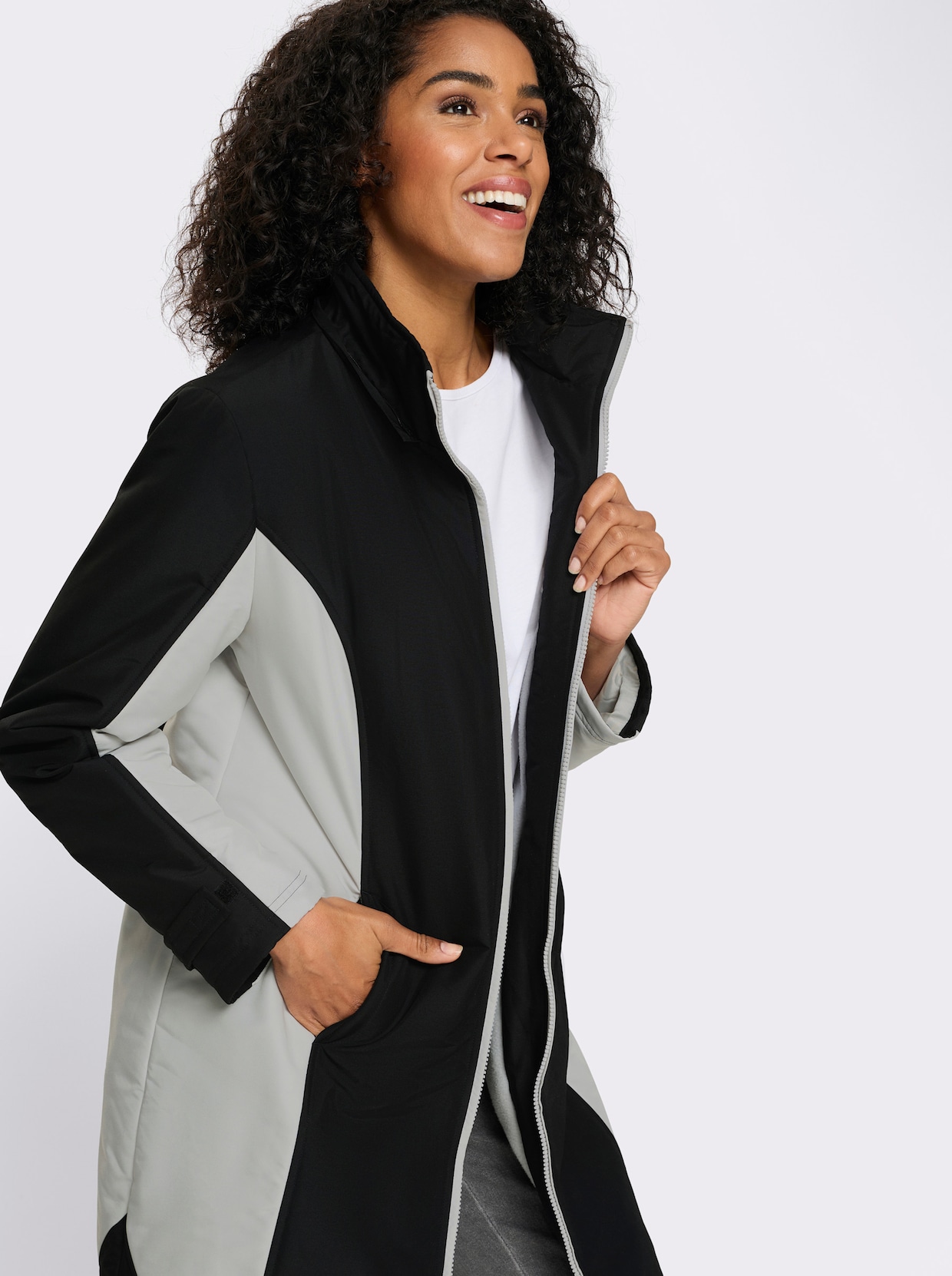 Funktionsmantel mit abnehmbarer Kapuze - schwarz-hellgrau