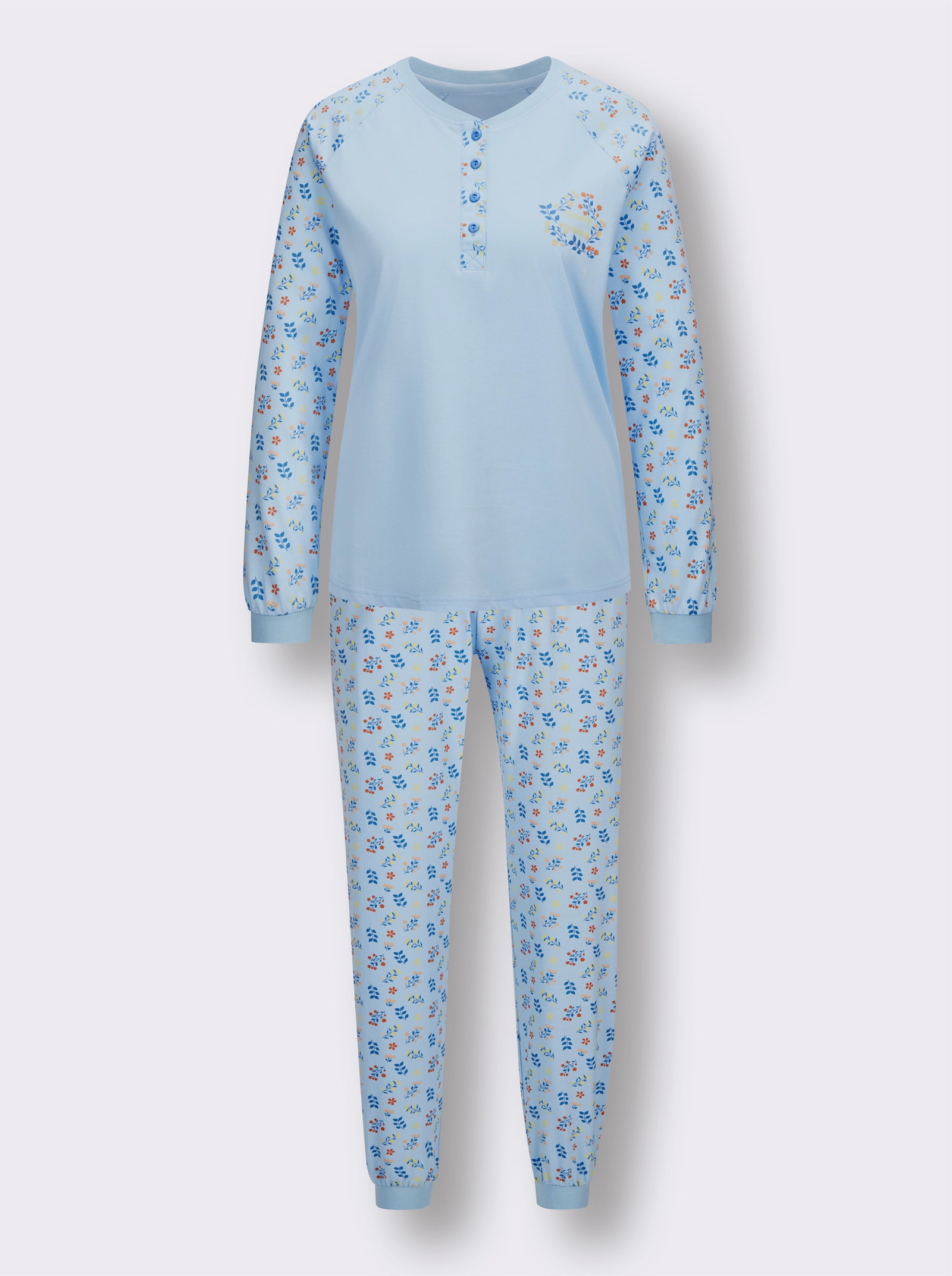 wäschepur Schlafanzug mit Knopfleiste - hellblau-mittelblau-bedruckt