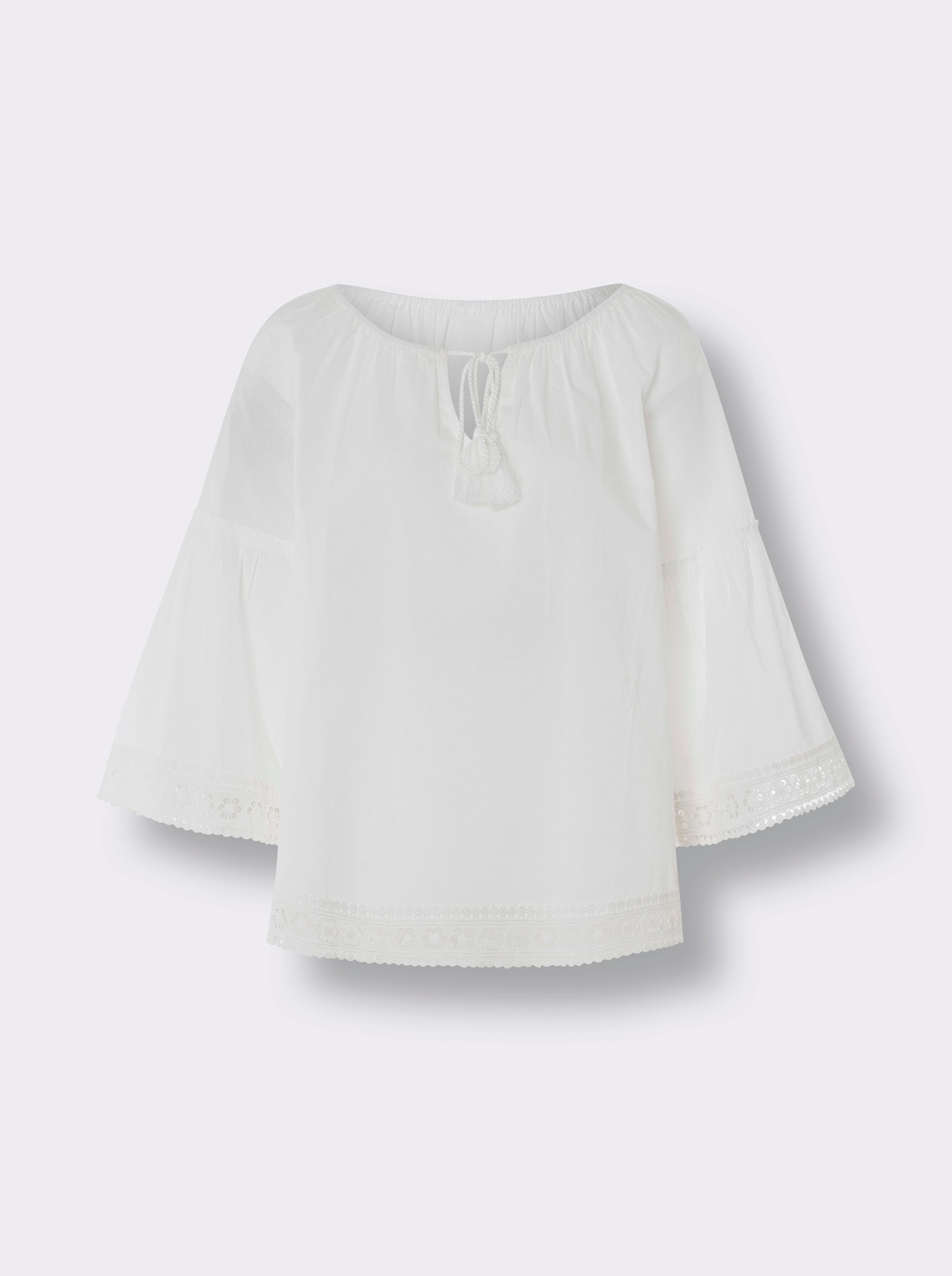 heine Baumwollbluse mit Spitzenbordüre - ecru