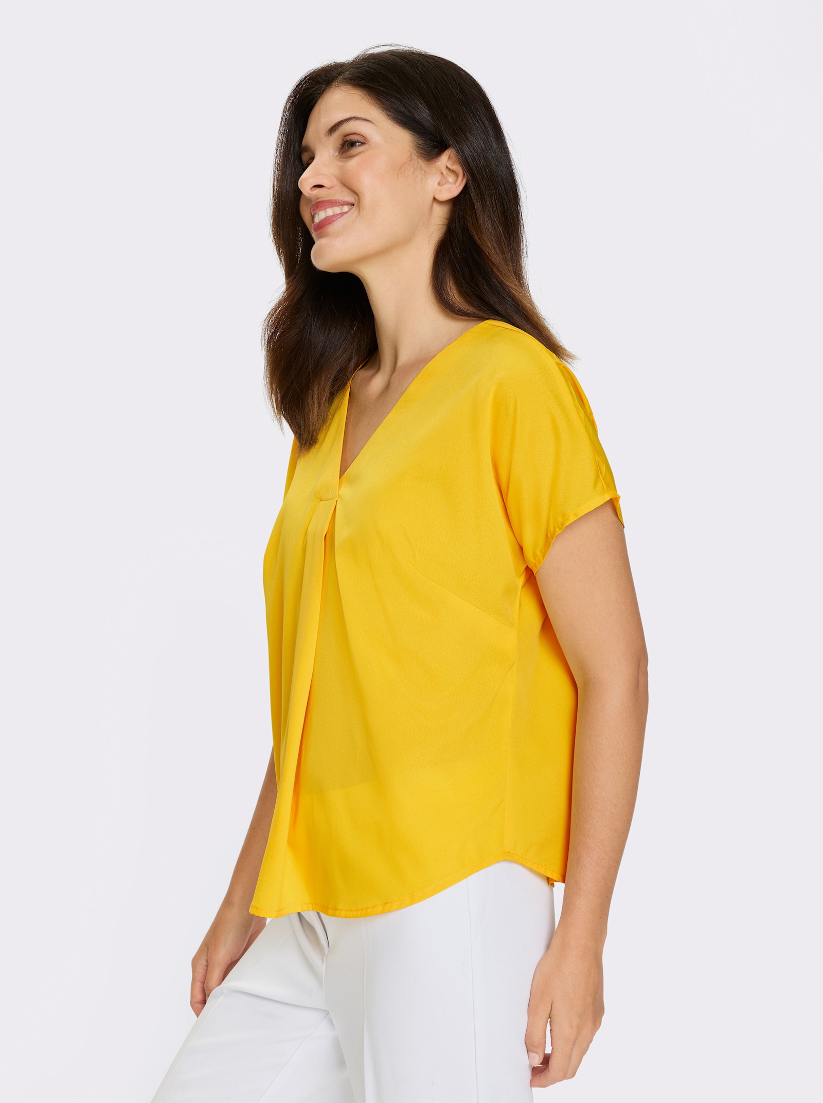 Blouse met korte mouwen en plooi voor - zonnegeel