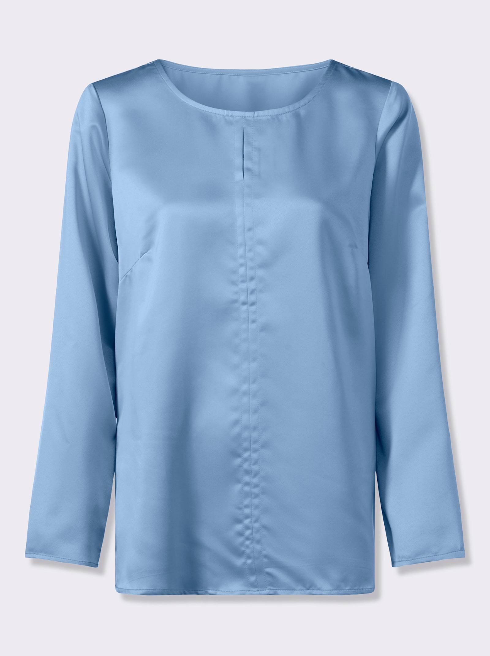 Satinbluse mit Schlitz am Ausschnitt - eisblau