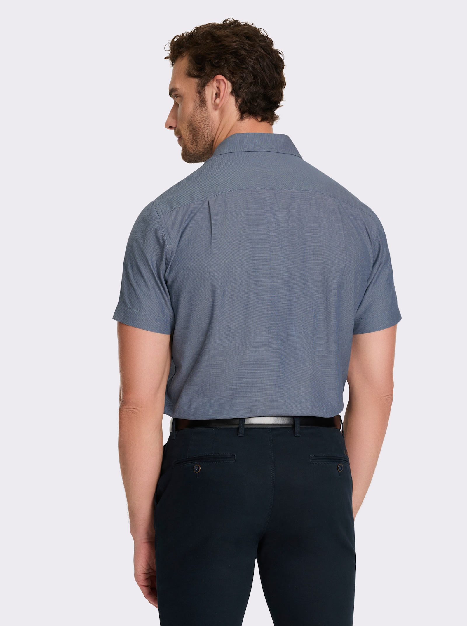 Marco Donati Kurzarmhemd mit Fleckschutz-Ausrüstung - rauchblau-meliert