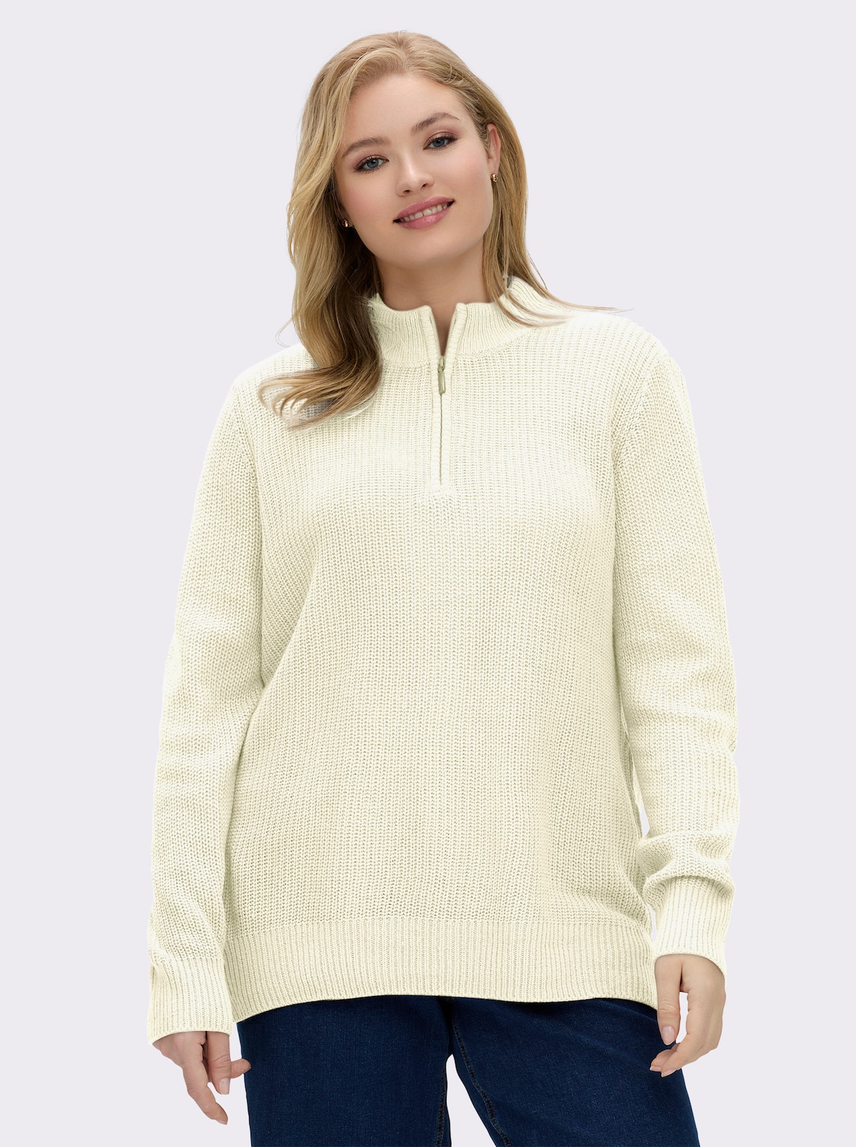 Stehkragenpullover in Patentstrick - champagner