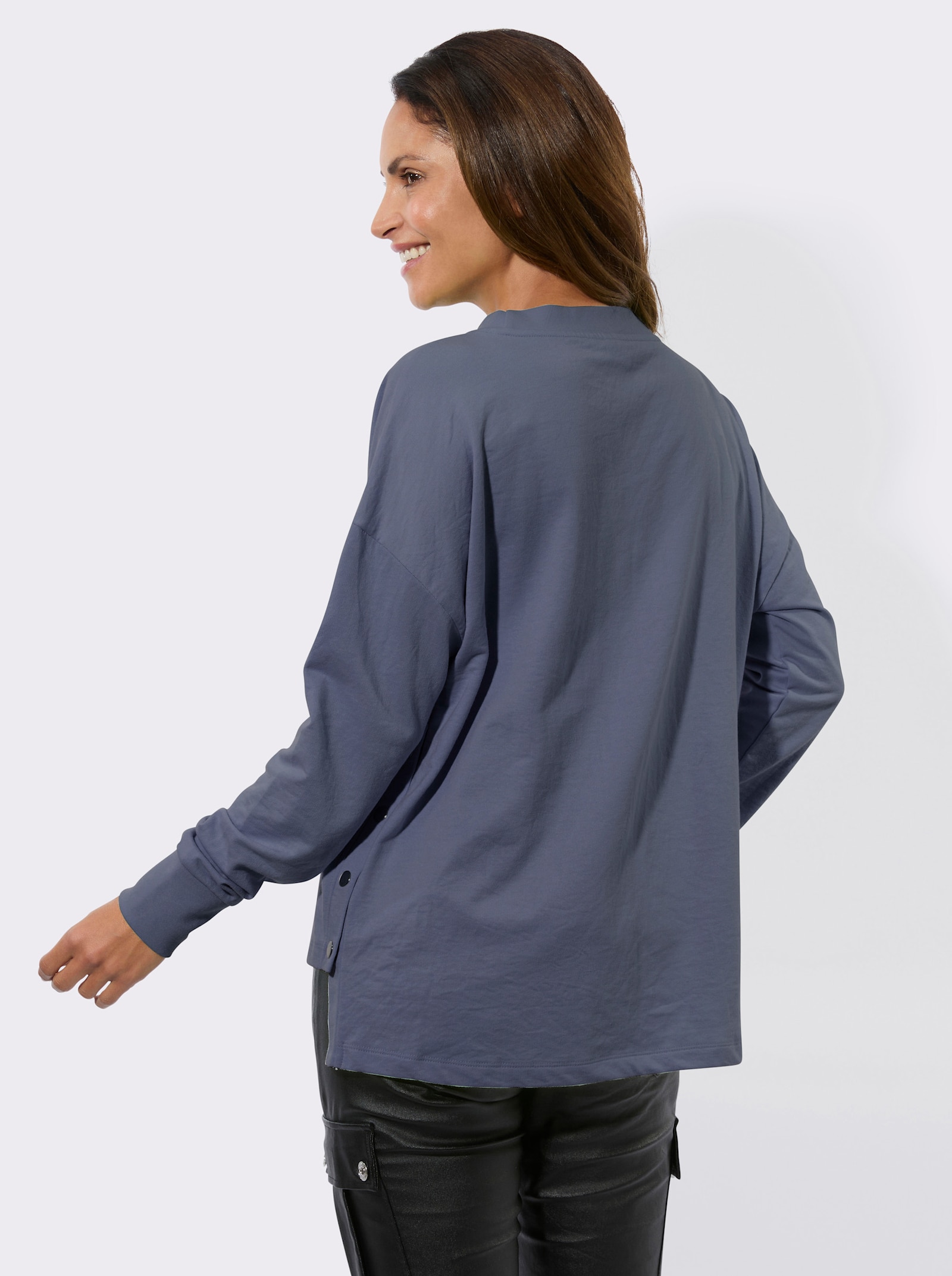 Sweatshirt mit seitlicher Druckknopfleiste - rauchblau