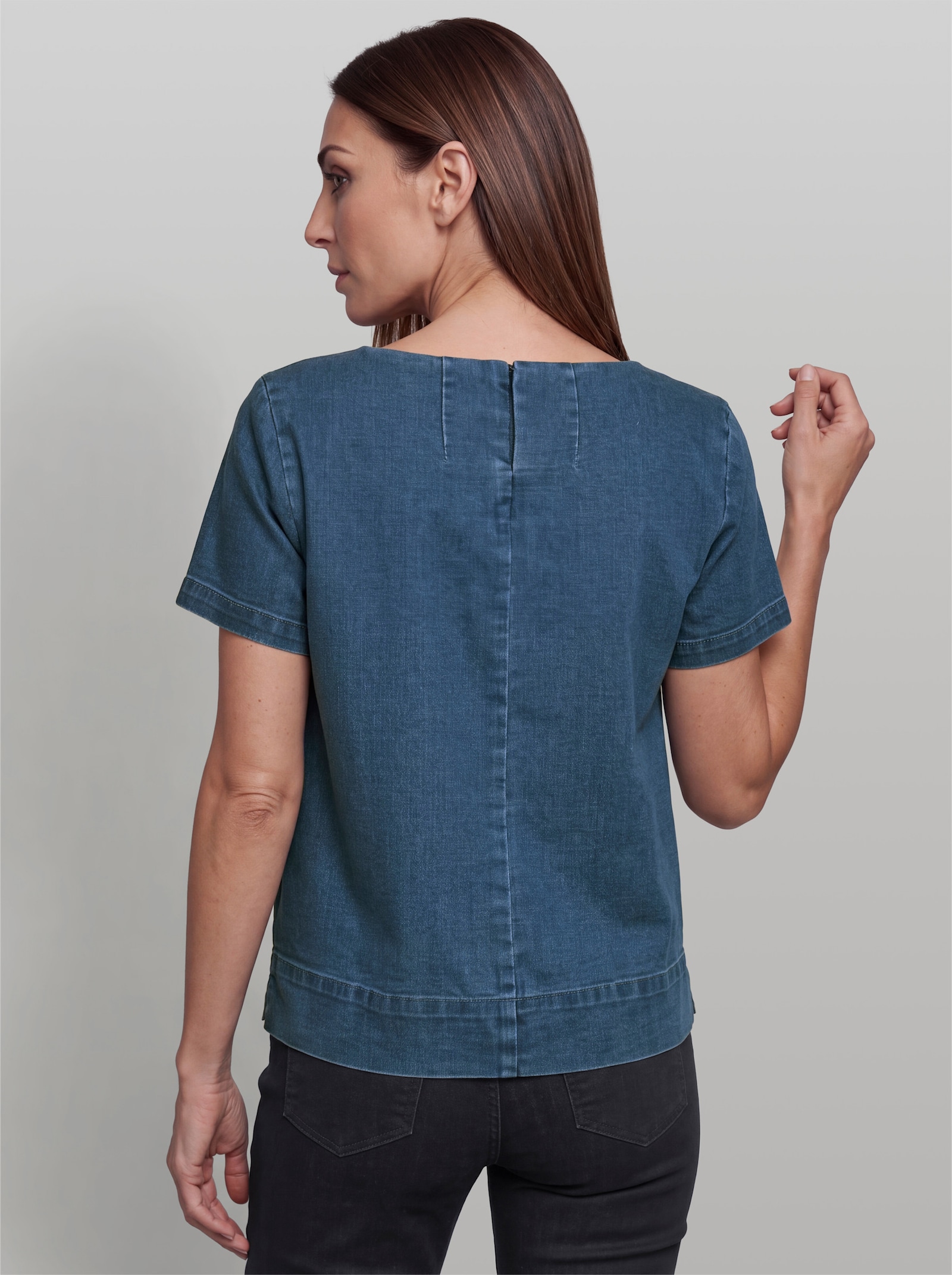 heine Kurzarm-Bluse mit Seitenschlitzen - blue-bleached