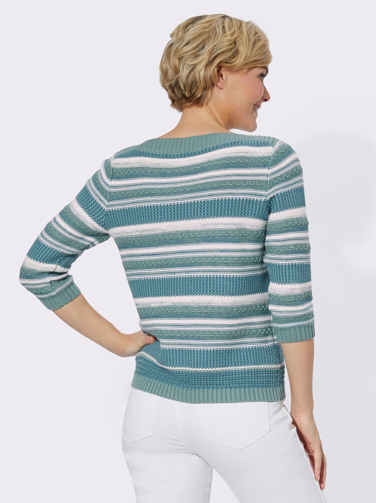 Pullover - jade/ecru gestreept