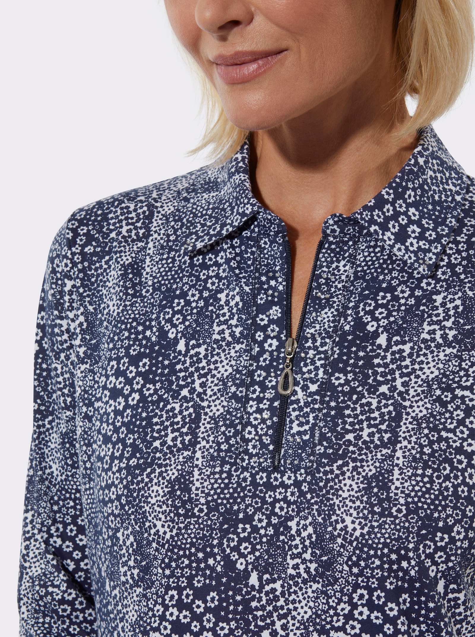 Poloshirt - marine-weiß-bedruckt