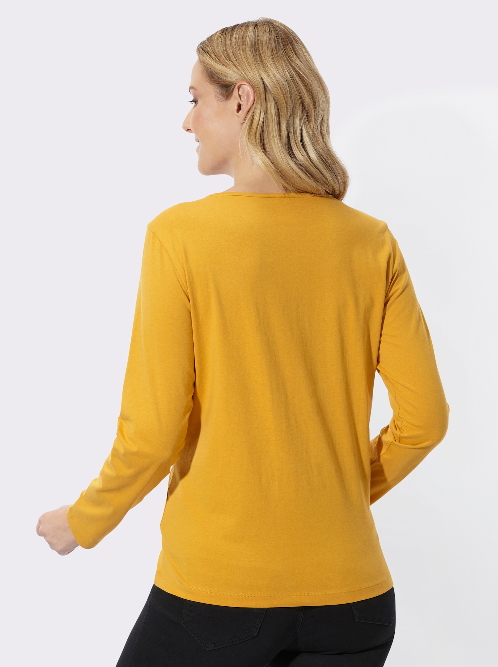 Rundhalsshirt mit Druckmuster vorne - ocker-vanille-bedruckt