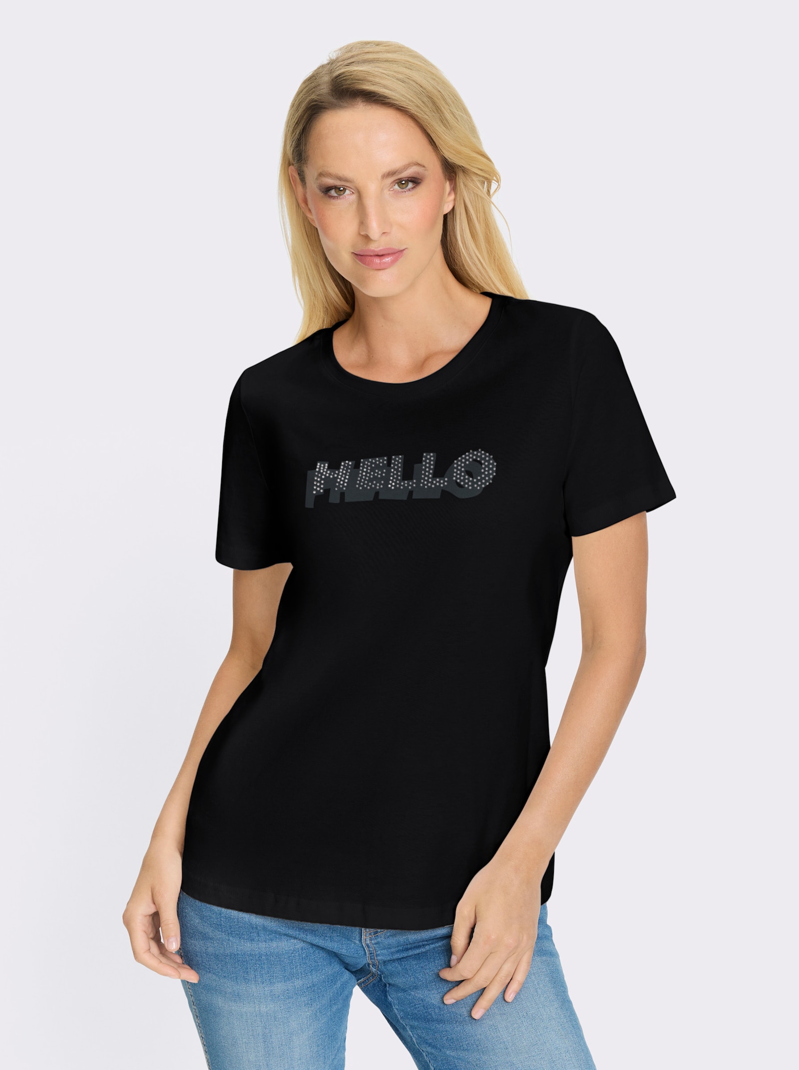 heine T-Shirt mit Glitzersteinchen - schwarz