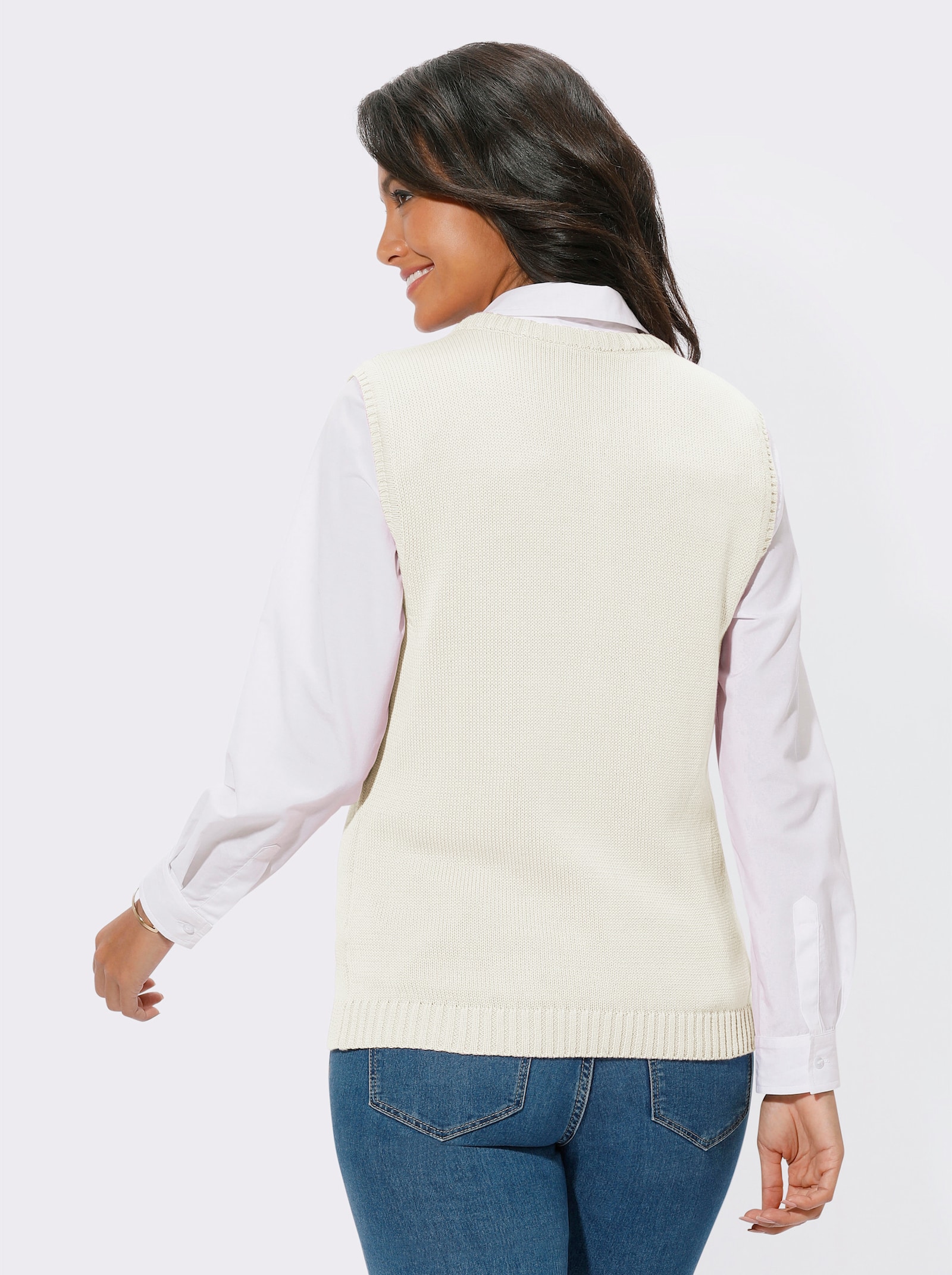 Strickweste mit Reißverschluss - wollweiß