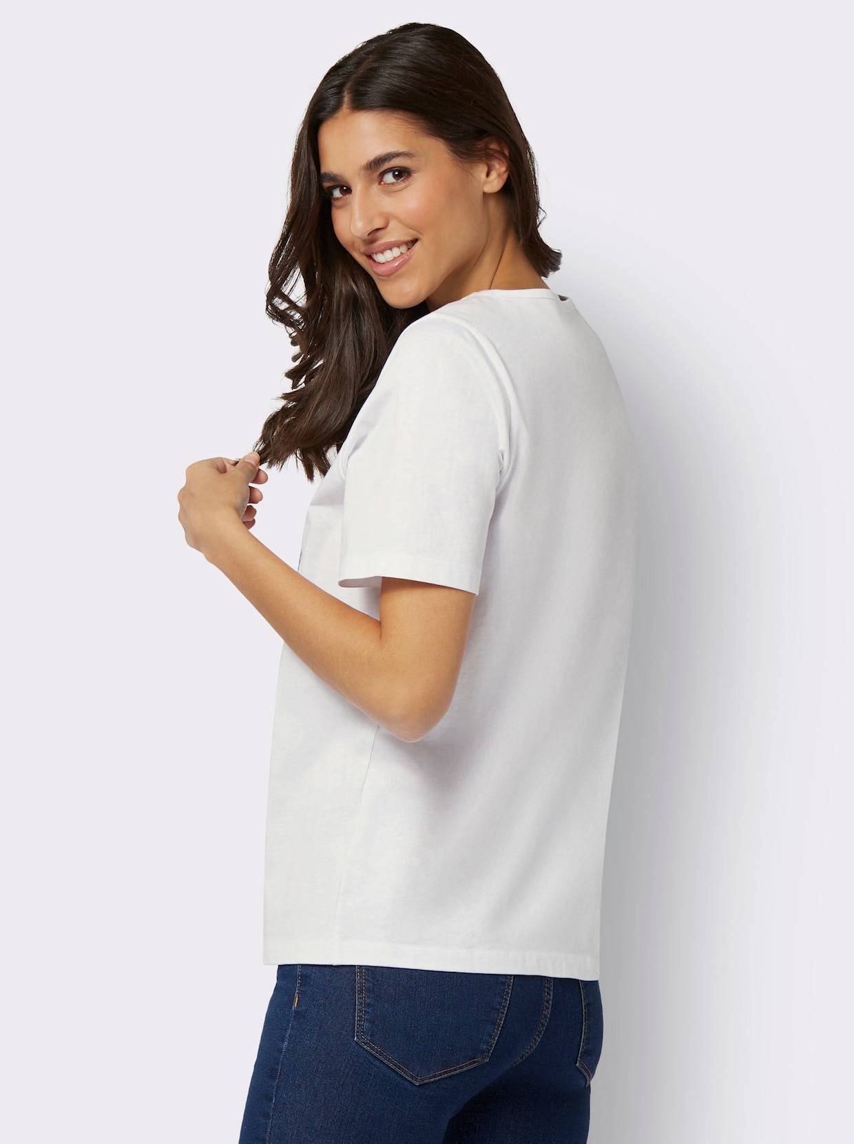 Shirt met ronde hals - wit/donkerblauw