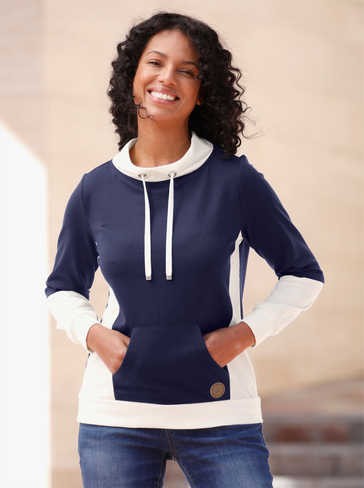 Shirt met lange mouwen - marine/champagne