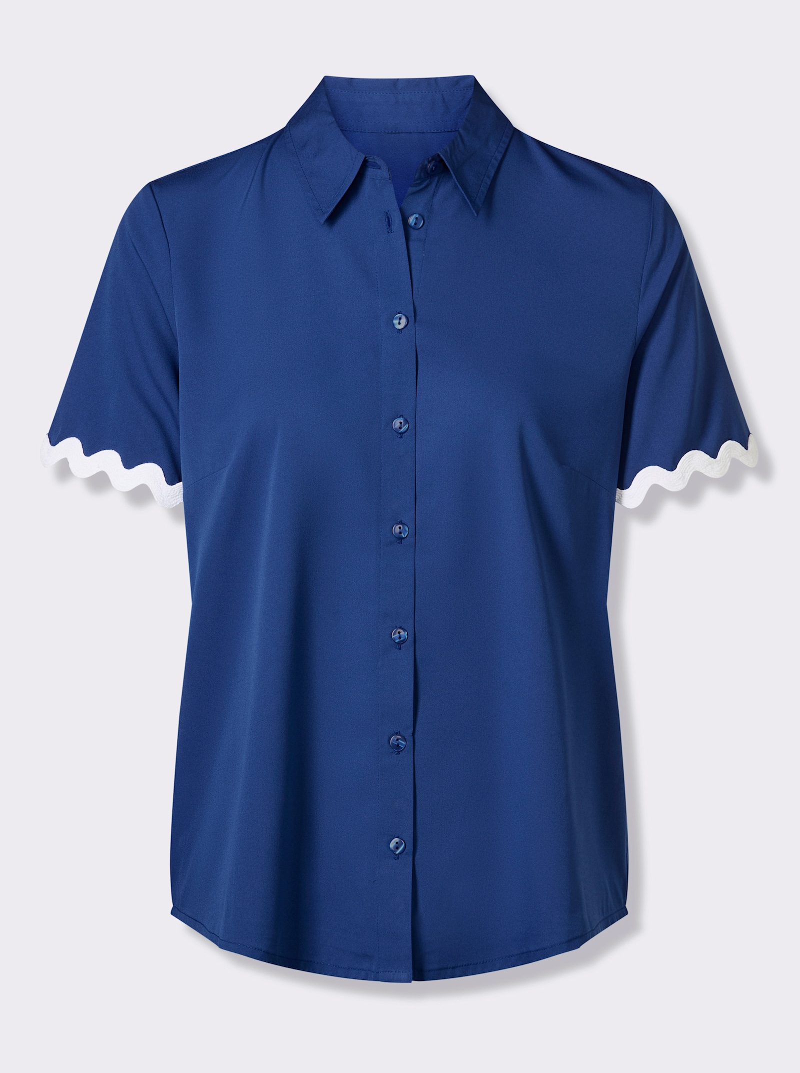 Kurzarmbluse mit Deko-Borte - royalblau-weiss