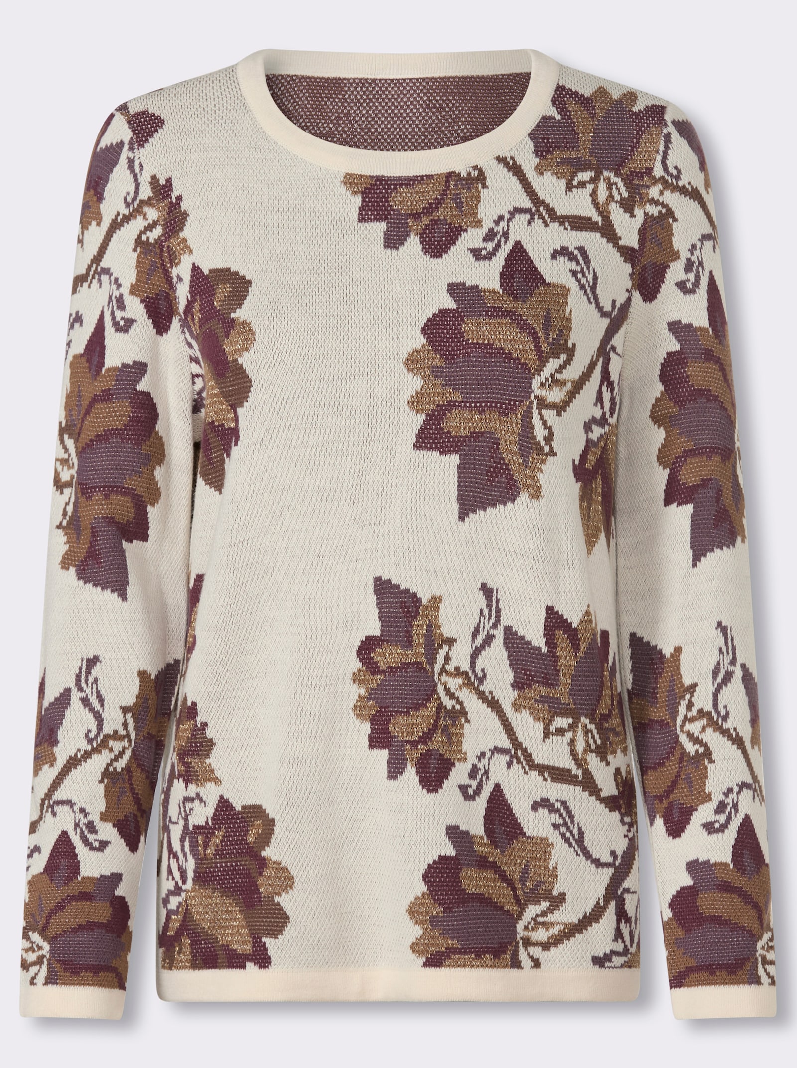 Jacquard-Pullover mit Glanzgarn-Details - elfenbein-schoko-gemustert