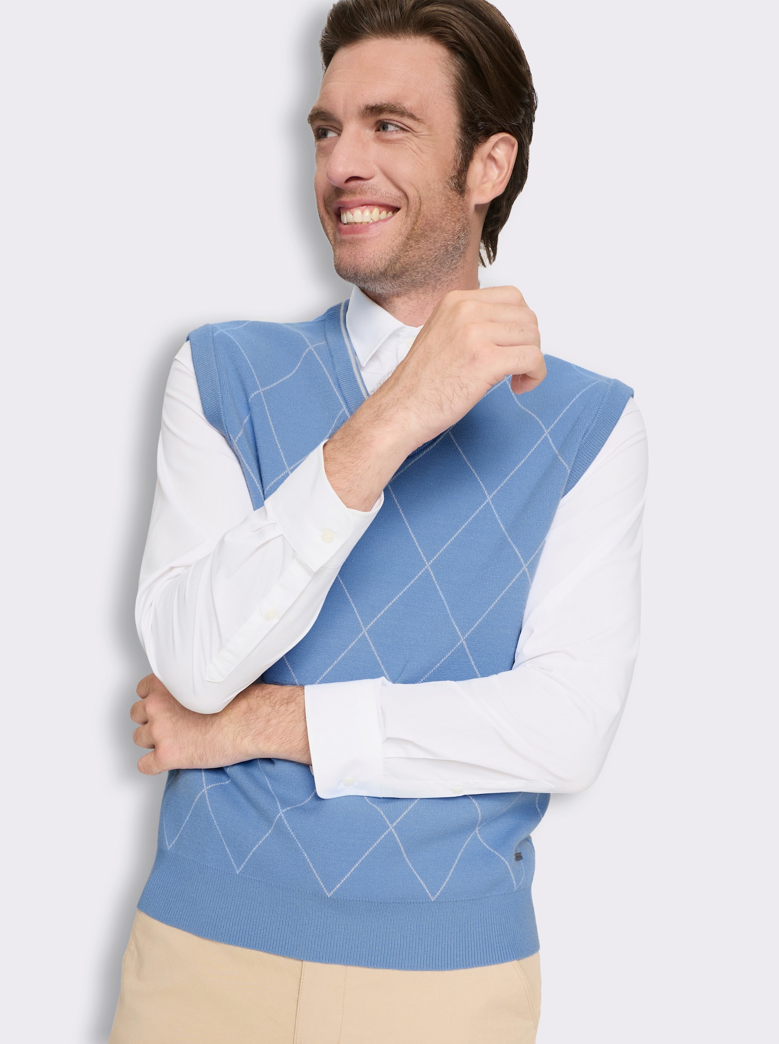 Marco Donati Pullunder mit Rauten-Jacquard - himmelblau-ecru-gemustert