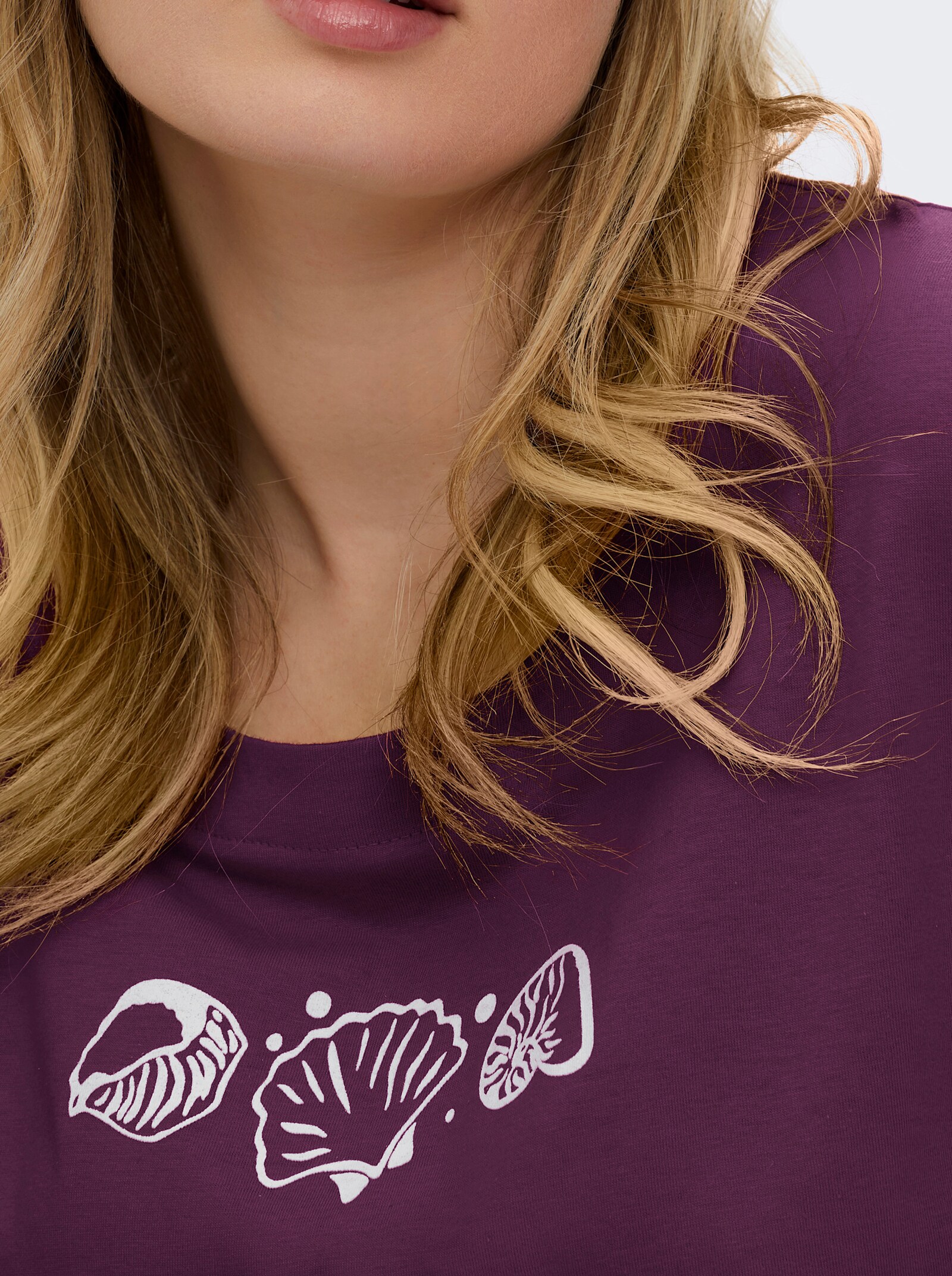 Kurzarmshirt mit Muschel-Druck - feige