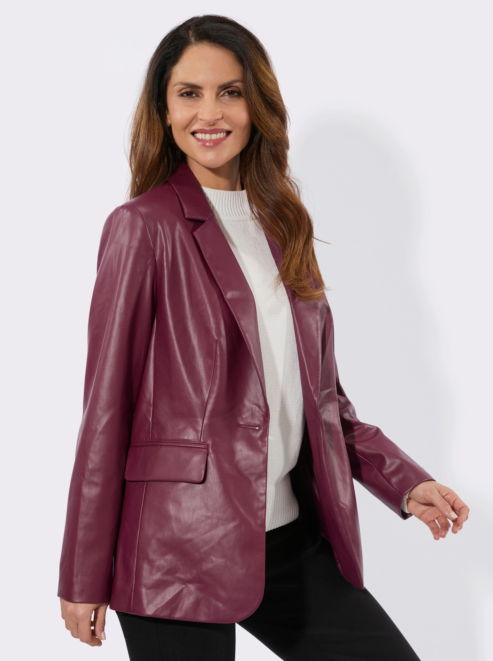Lederimitat-Blazer mit Reverskragen - bordeaux