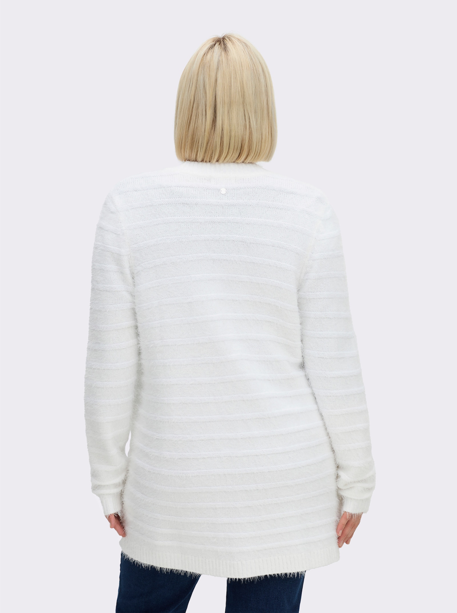 sheego Strickjacke in langer Form mit Druckknopf - ecru
