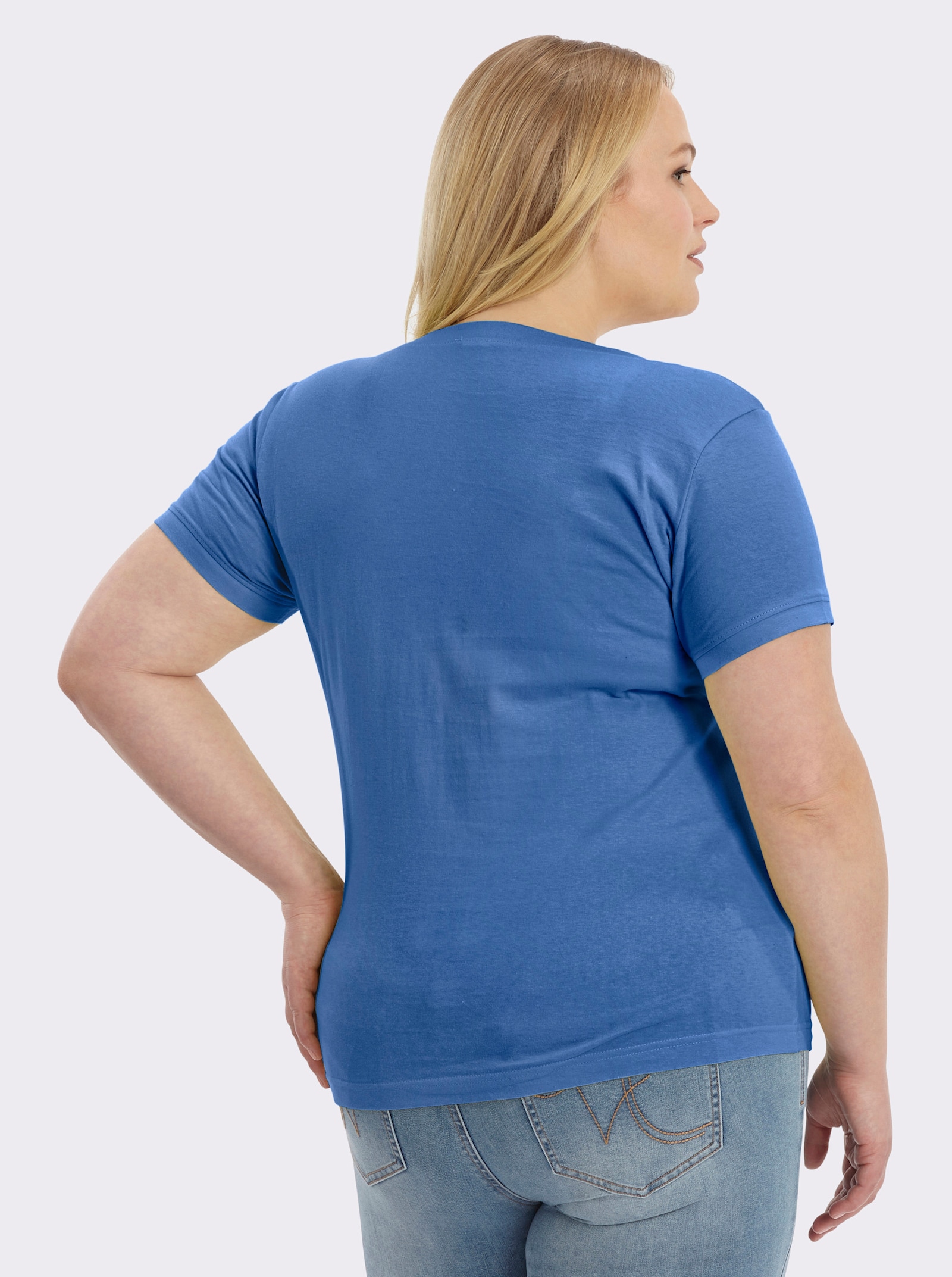 Kurzarmshirt mit Karree-Ausschnitt - blau