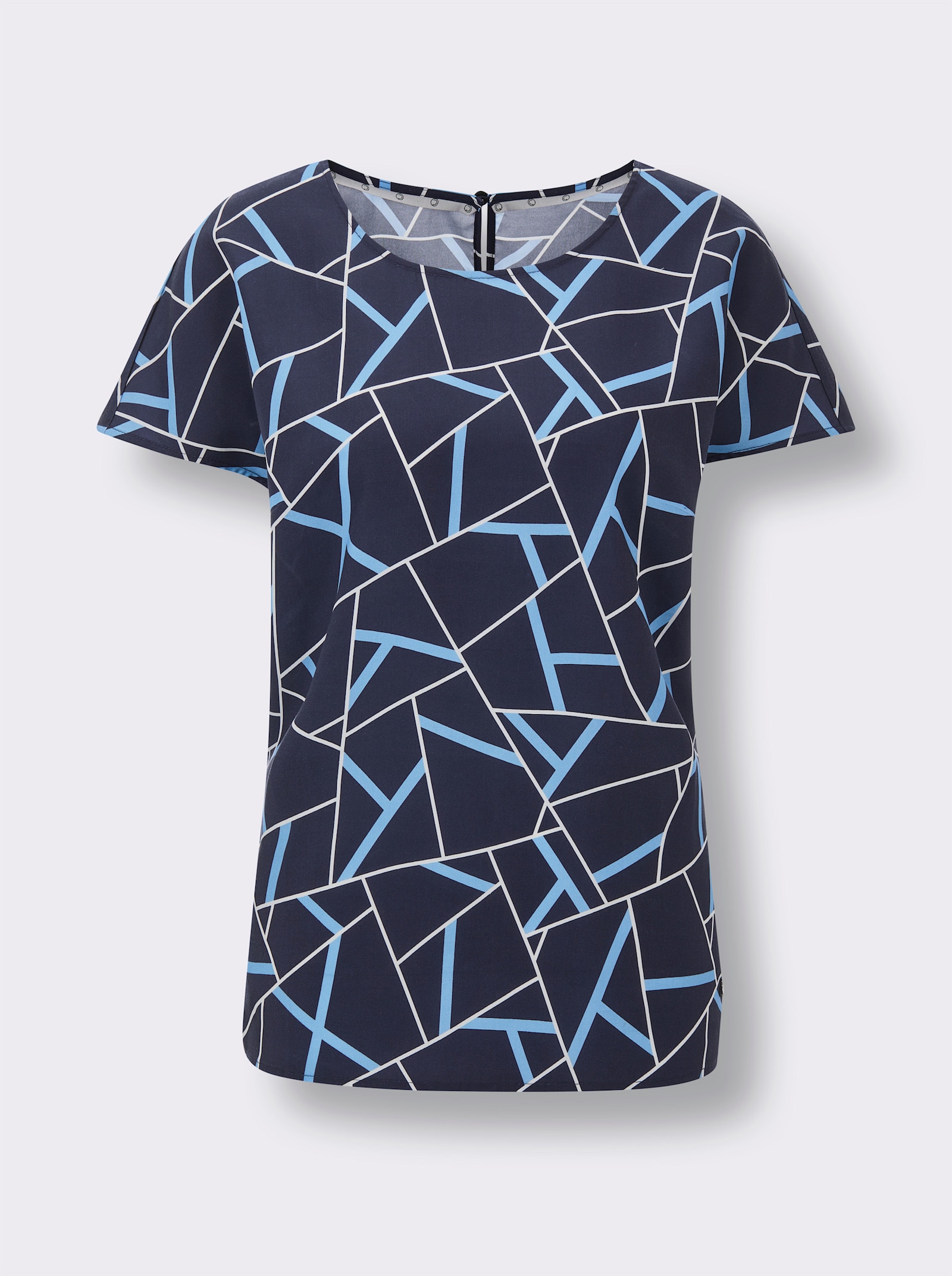 CREATION L PREMIUM Schlupfbluse Mit Schlingen-Knopfverschluss - marine-himmelblau-bedruckt